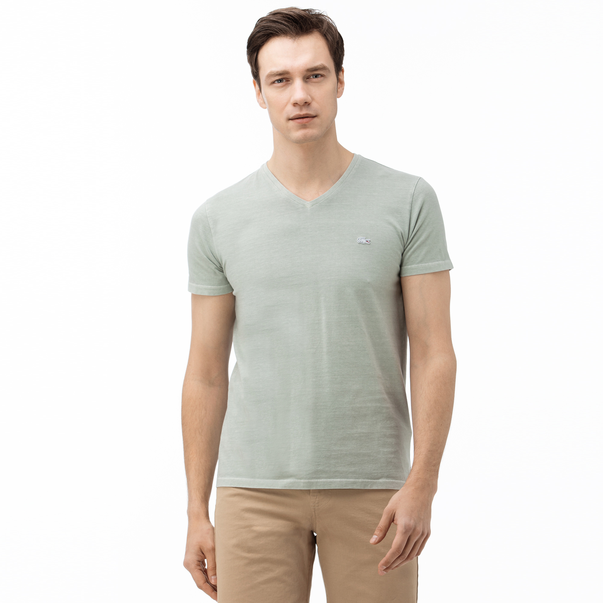 Lacoste Erkek V Yaka Açık Yeşil T-Shirt. 1
