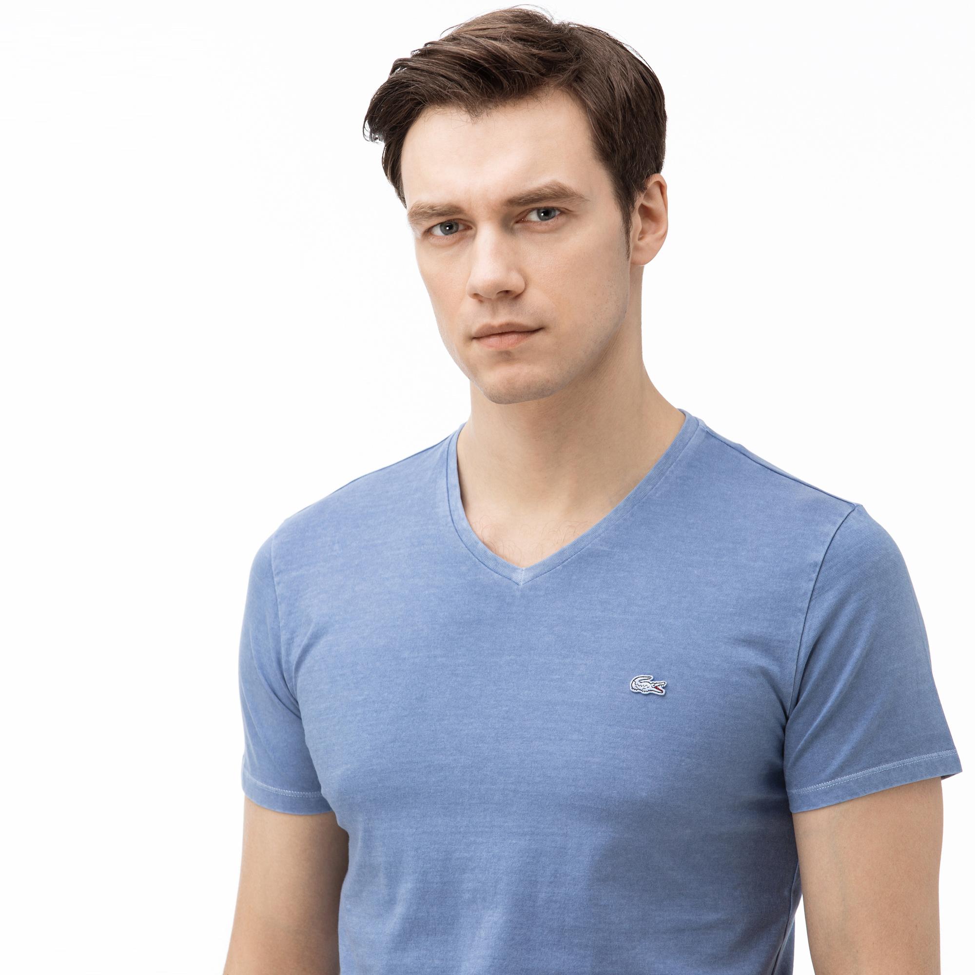 Lacoste Erkek V Yaka Mavi T-Shirt. 5