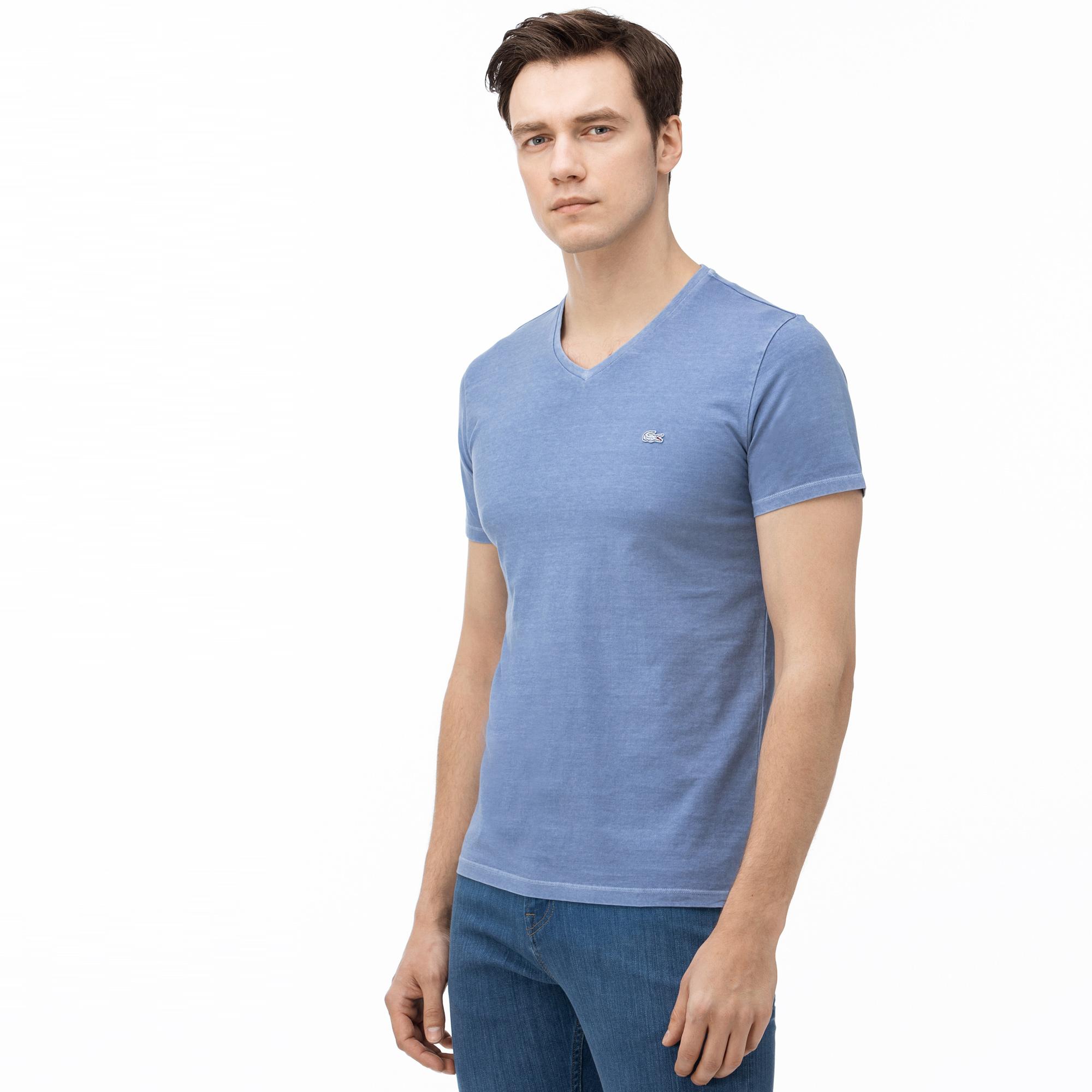 Lacoste Erkek V Yaka Mavi T-Shirt. 4