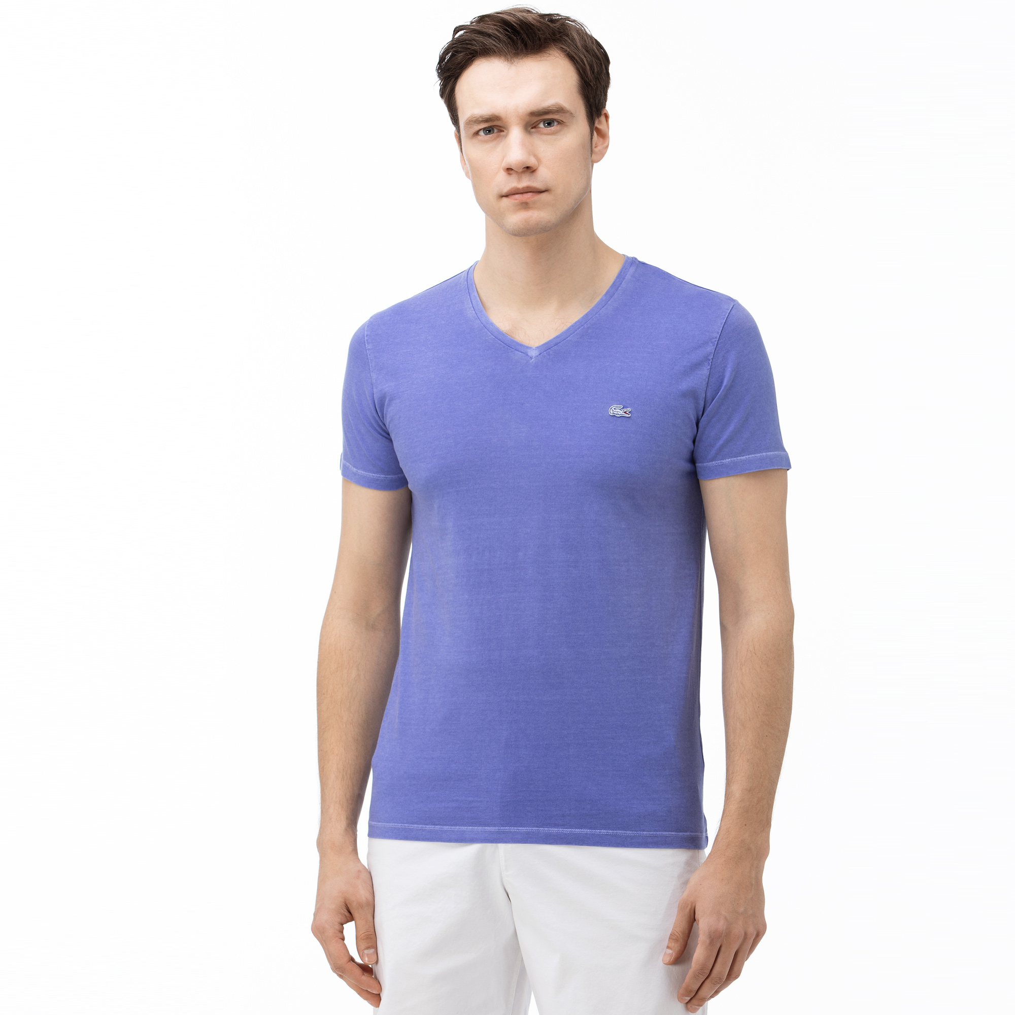 Lacoste Erkek V Yaka Mavi T-Shirt. 1