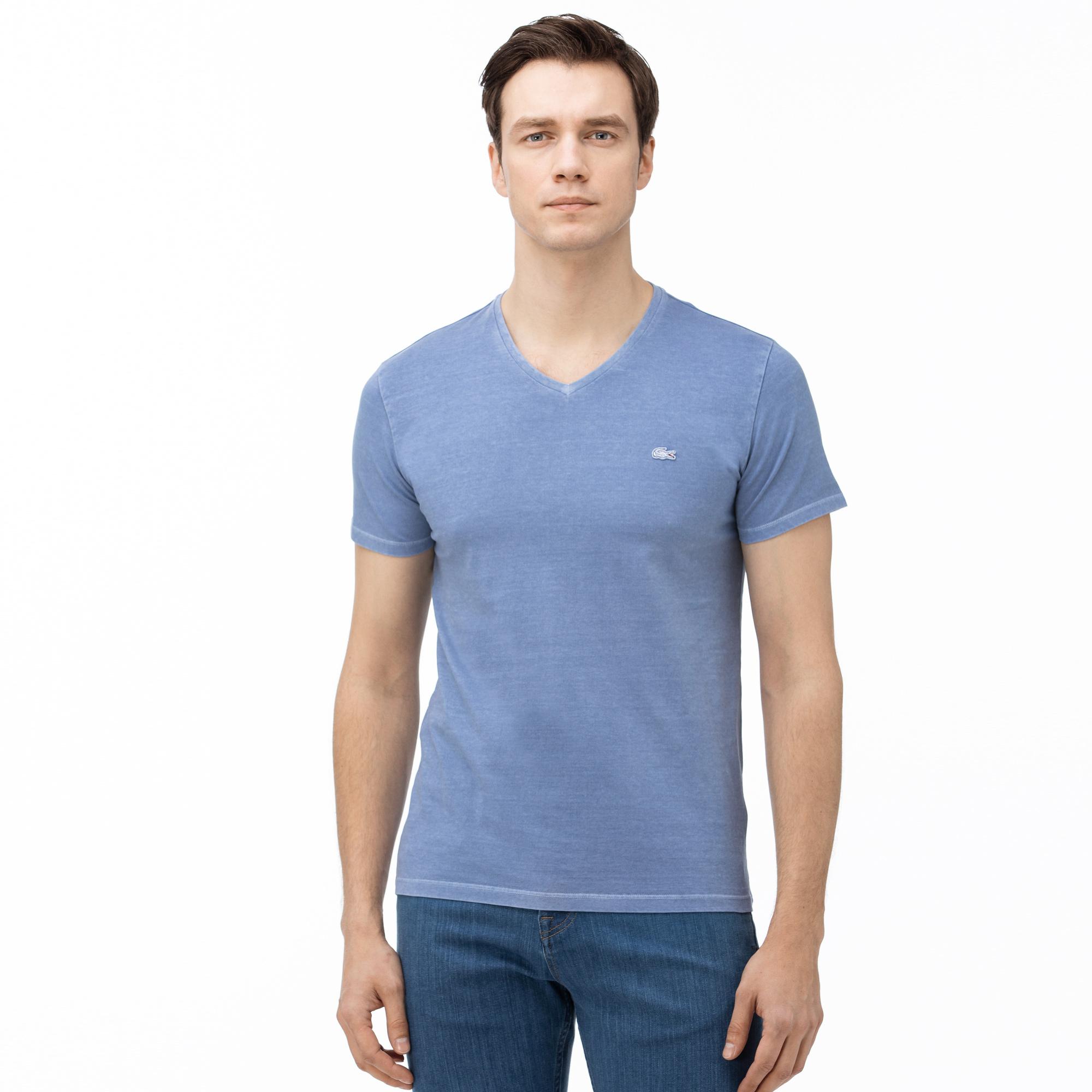 Lacoste Erkek V Yaka Mavi T-Shirt. 2