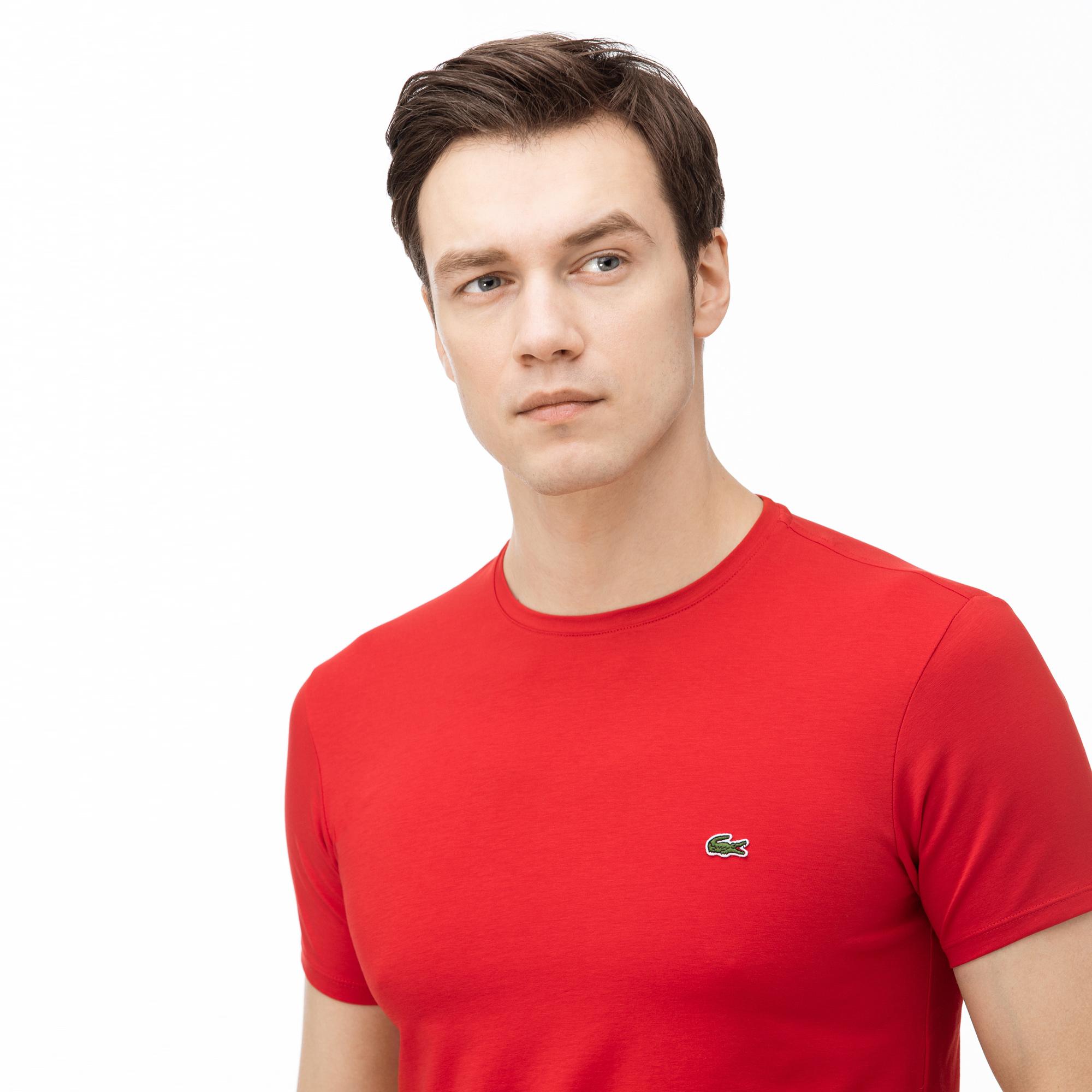 Lacoste Erkek Slim Fit Bisiklet Yaka Kırmızı T-Shirt. 4
