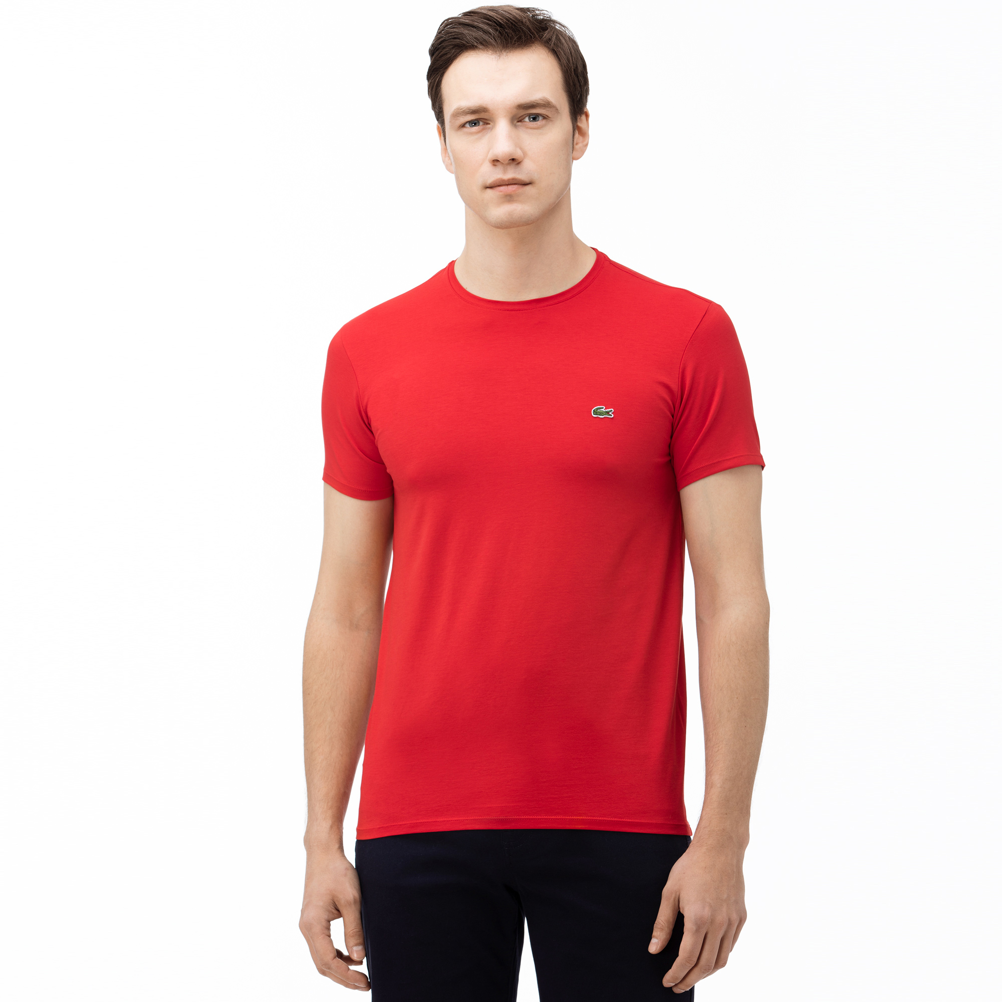 Lacoste Erkek Slim Fit Bisiklet Yaka Kırmızı T-Shirt. 3