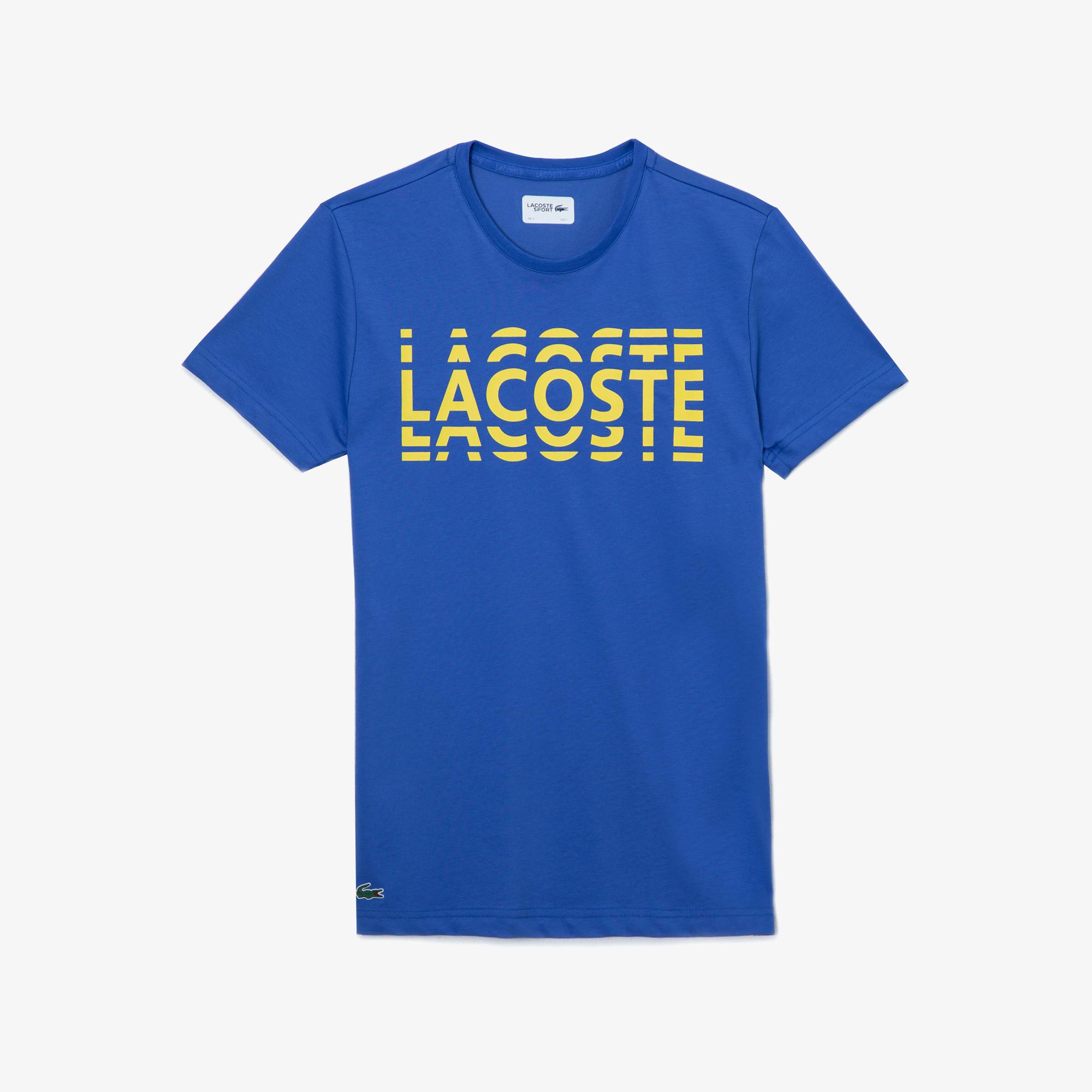 Lacoste Lacoste Sport Erkek Bisiklet Yaka Baskılı Saks Mavi T-Shirt. 1