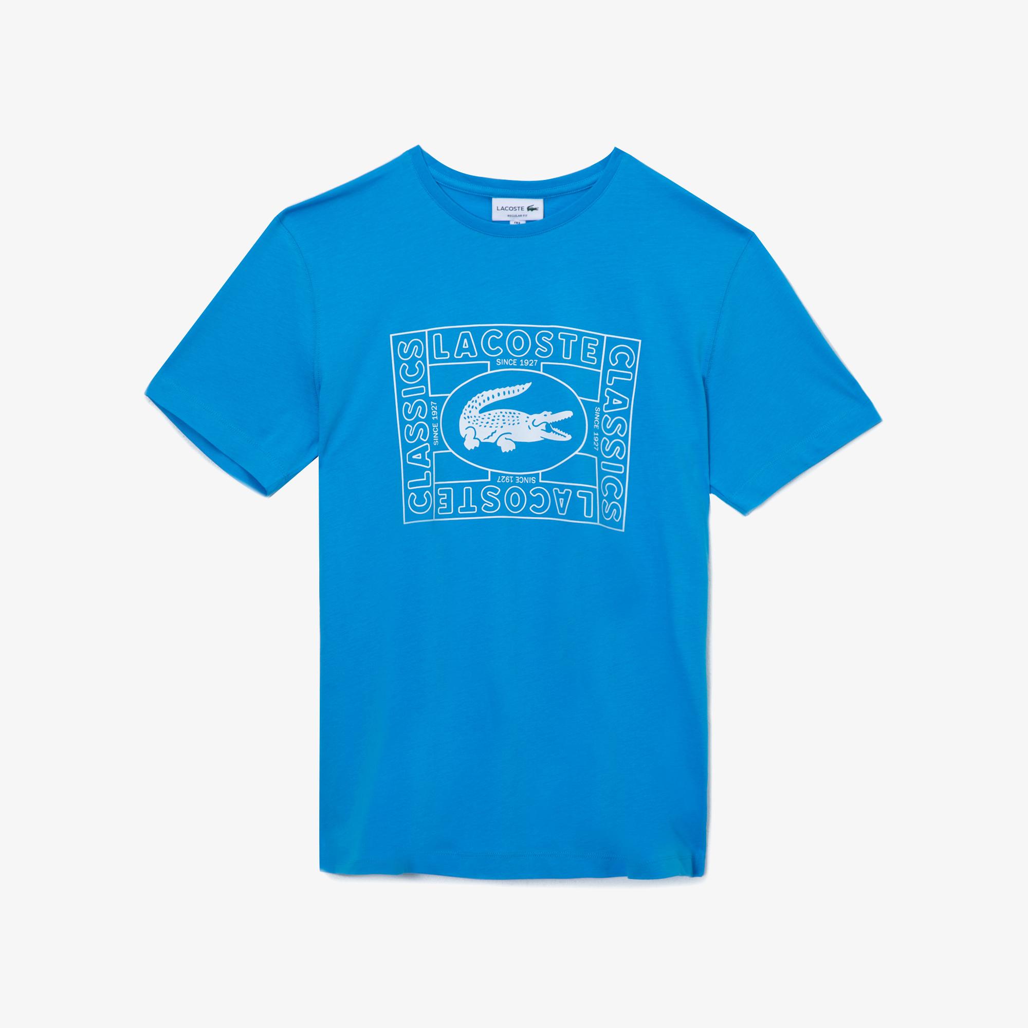 Lacoste Lacoste Erkek Bisiklet Yaka Baskılı Mavi T-Shirt. 1