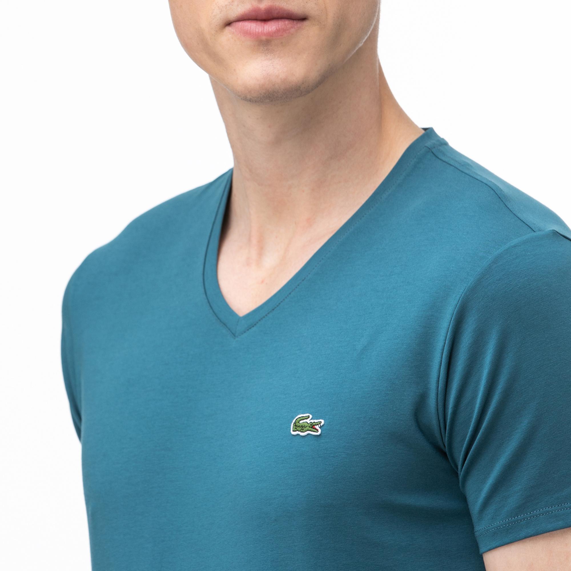 Lacoste Erkek V Yaka Yeşil T-Shirt. 5