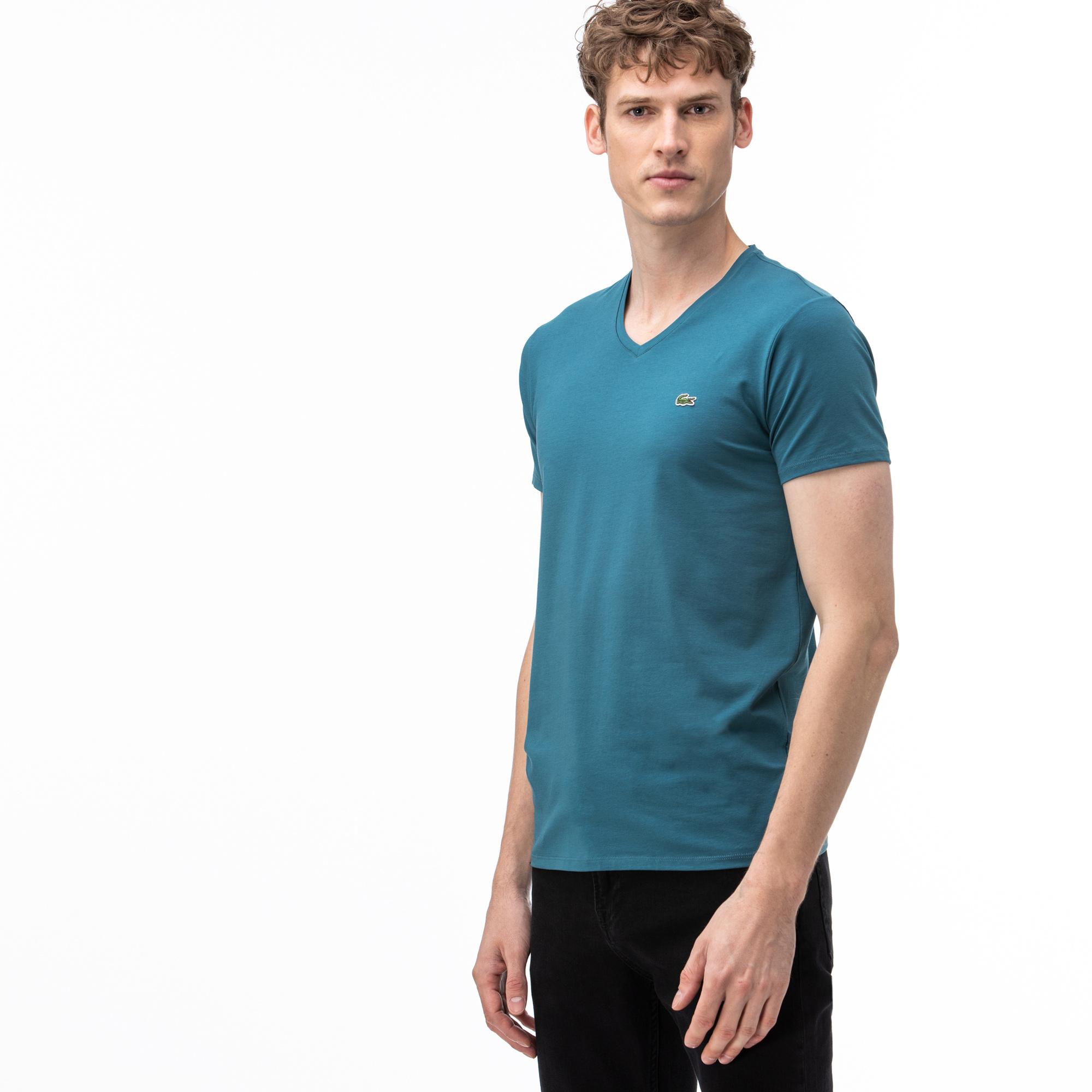 Lacoste Erkek V Yaka Yeşil T-Shirt. 4