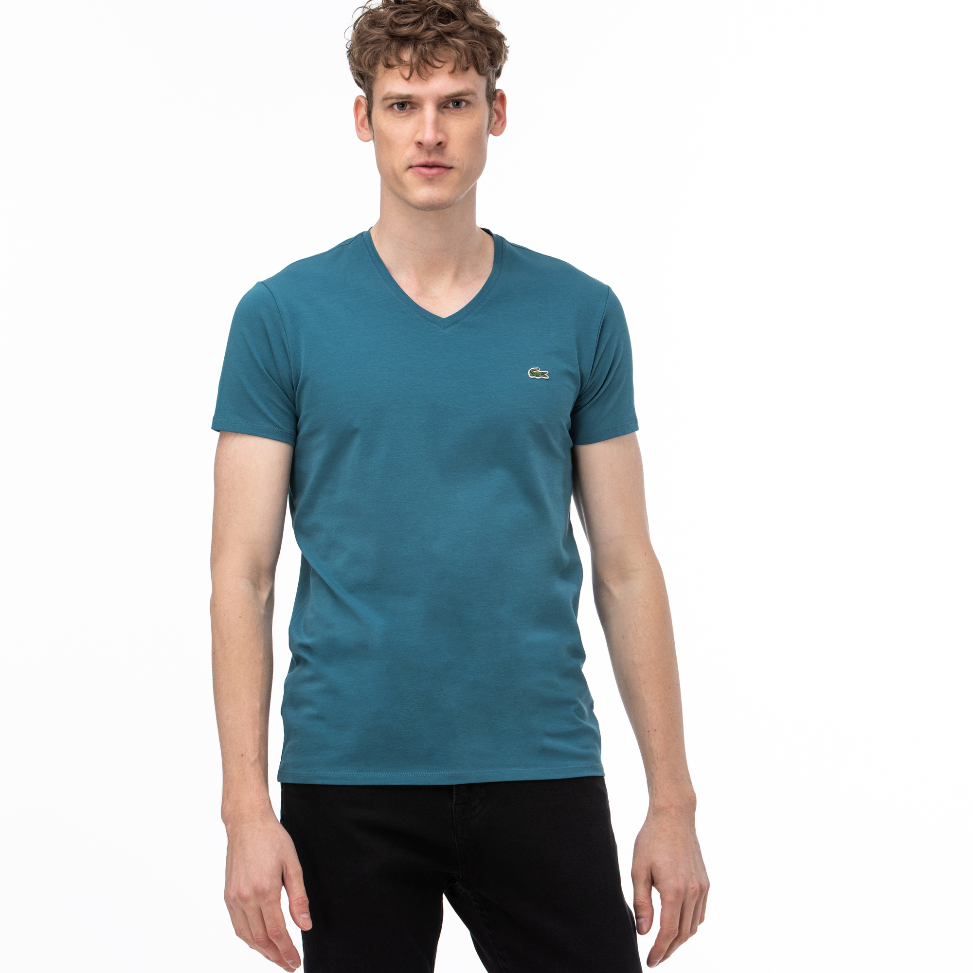 Lacoste Erkek V Yaka Yeşil T-Shirt. 1
