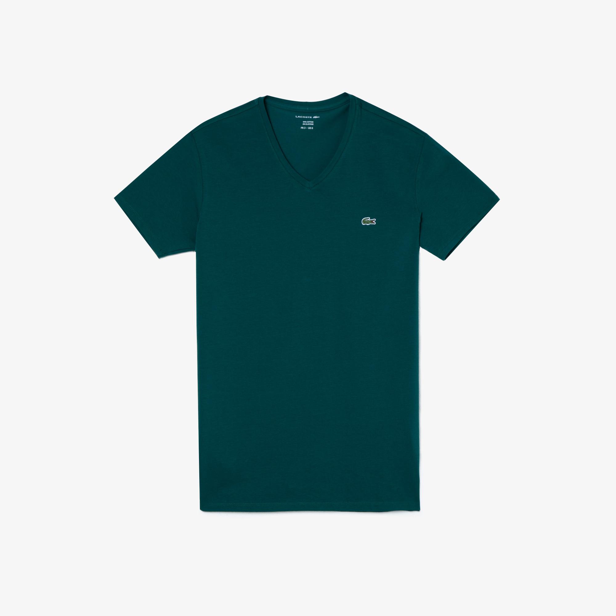 Lacoste Erkek V Yaka Yeşil T-Shirt. 4