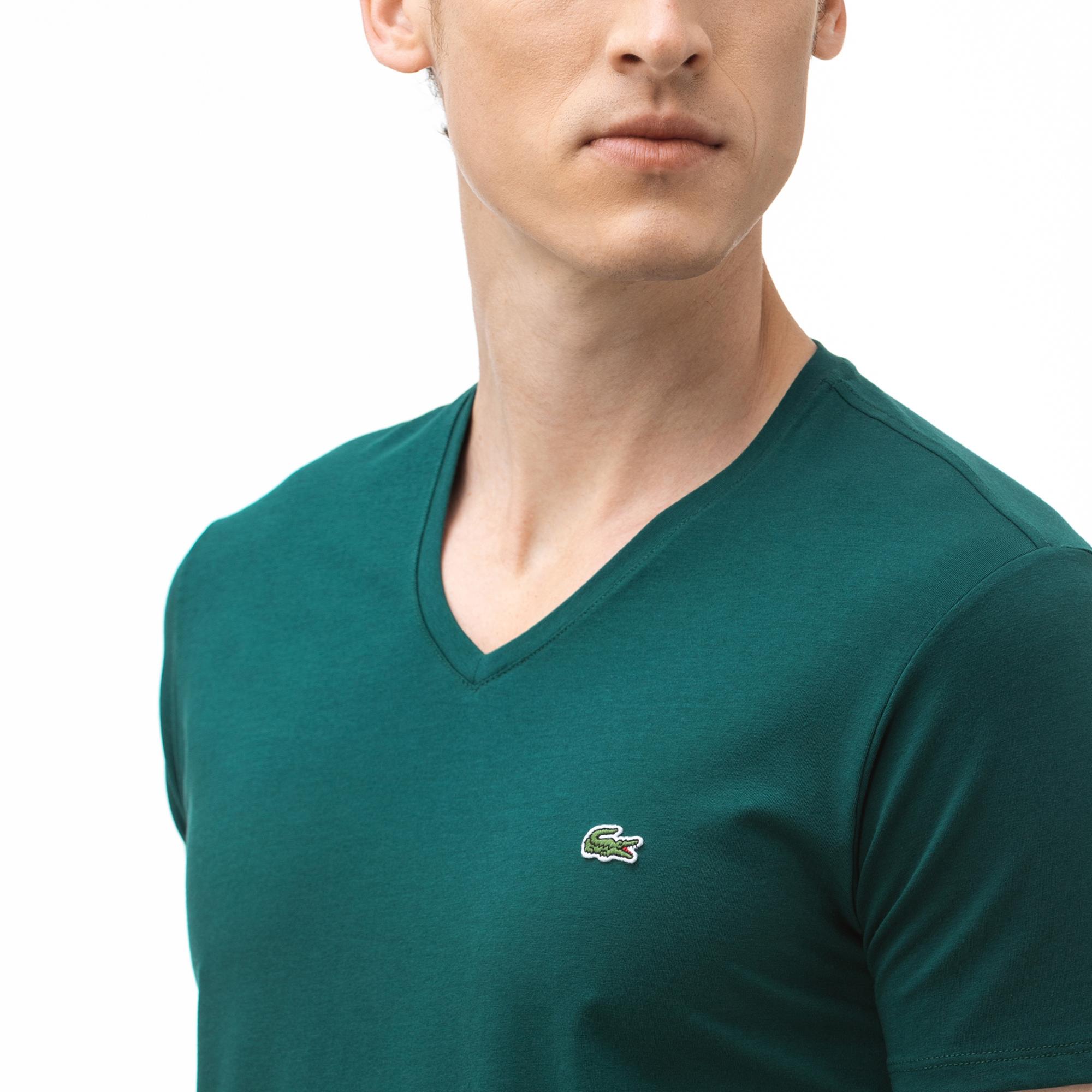 Lacoste Erkek V Yaka Yeşil T-Shirt. 6