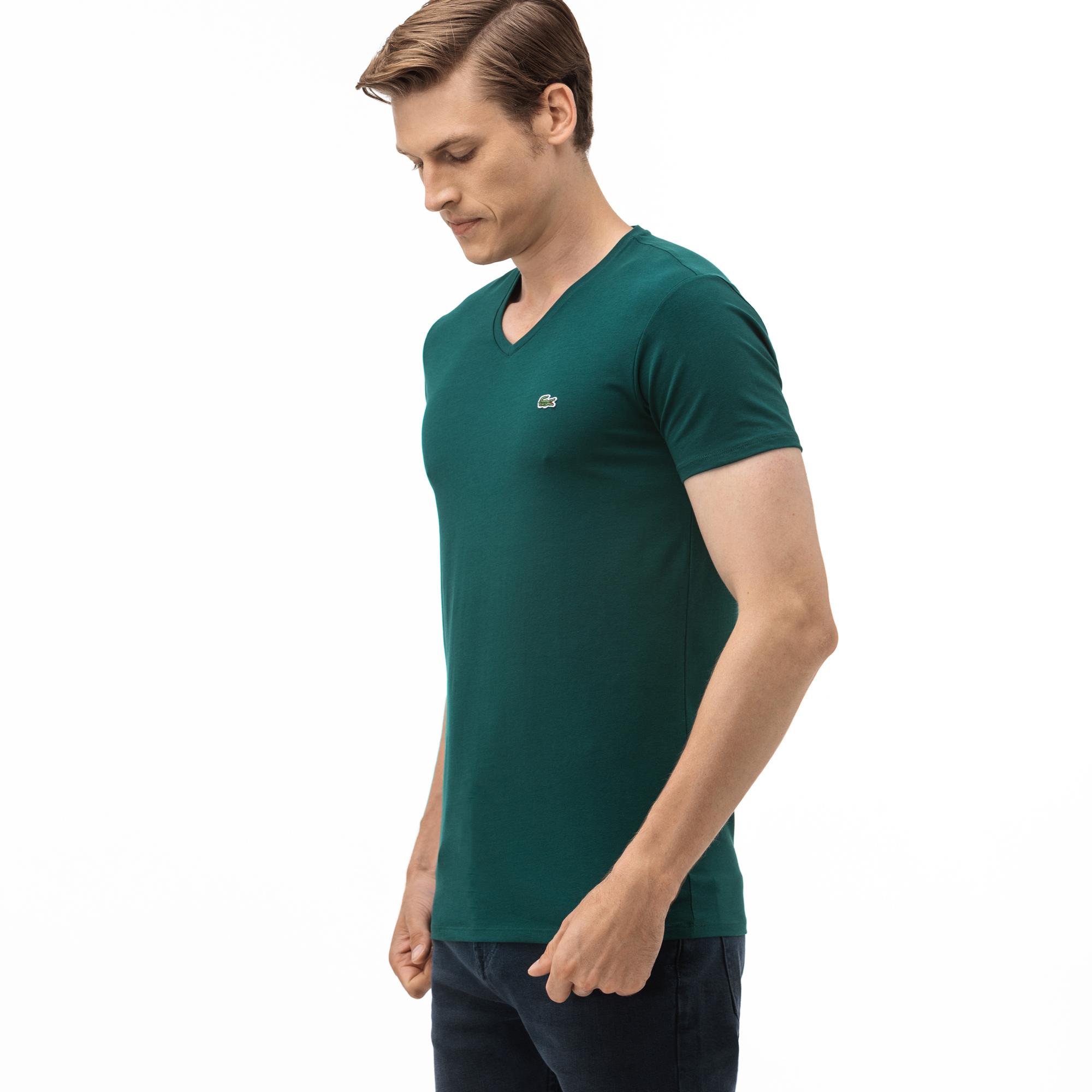 Lacoste Erkek V Yaka Yeşil T-Shirt. 5