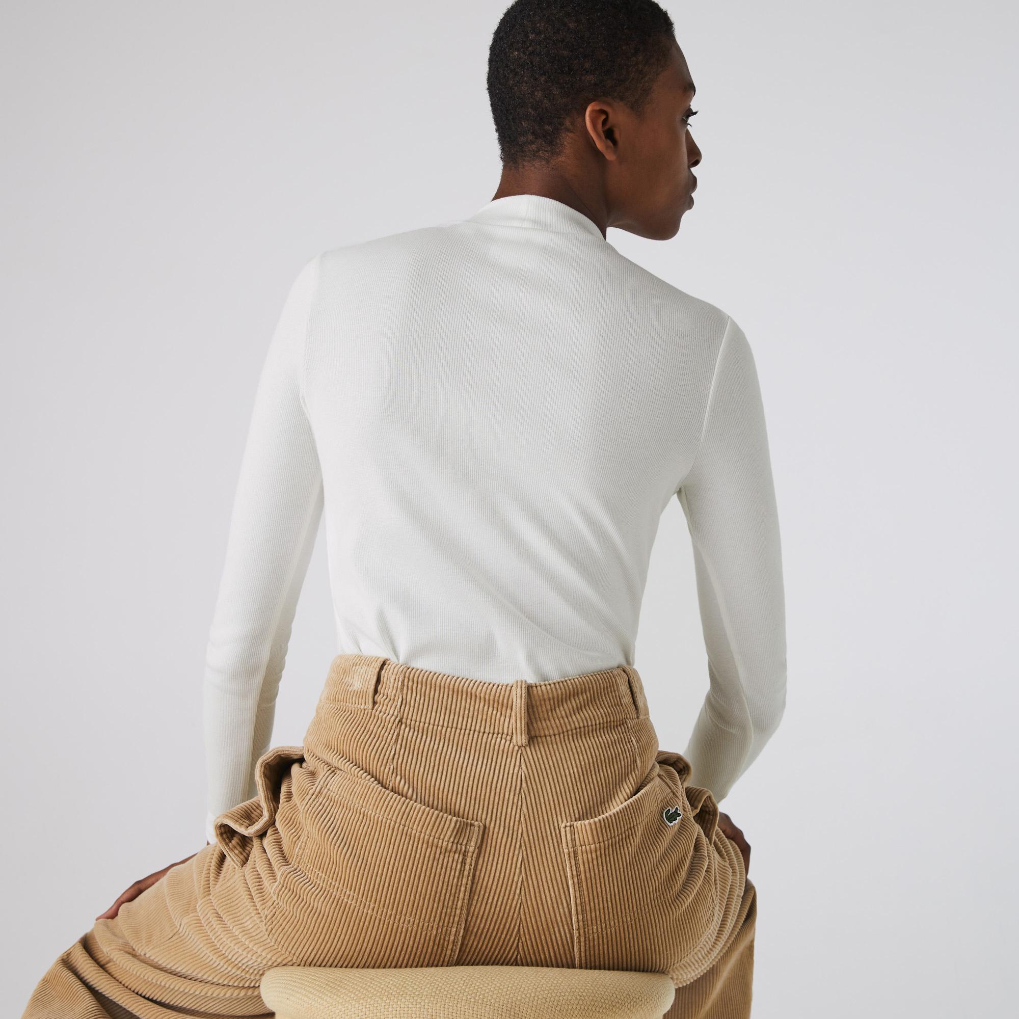 Lacoste Kadın Slim Fit Uzun Kollu Boğazlı Yaka Beyaz T-Shirt. 7