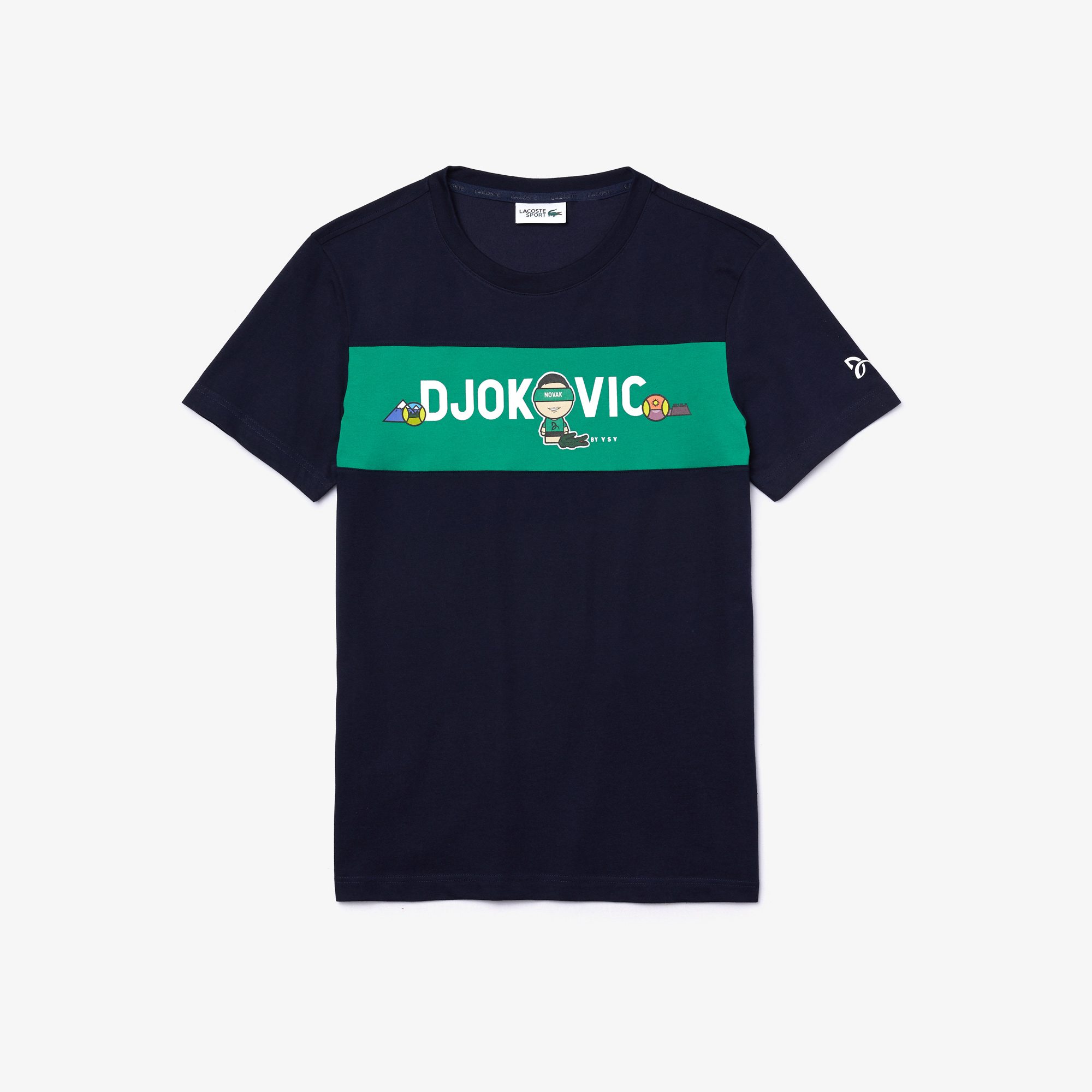 Lacoste Novak Djokovic X YSY Erkek Baskılı Bisiklet Yaka Lacivert T-Shirt. 1