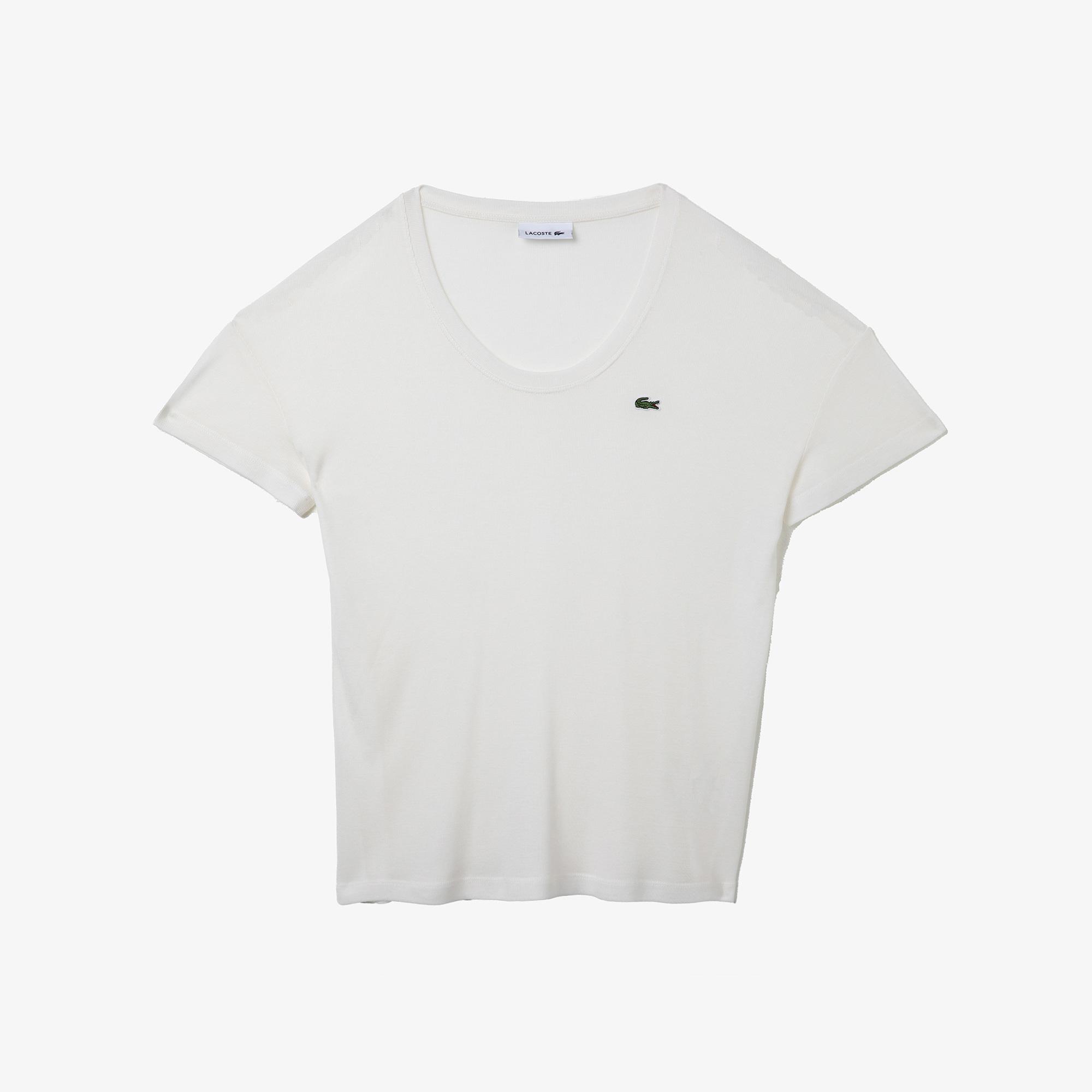Lacoste Kadın Kayık Yaka Beyaz T-Shirt. 2