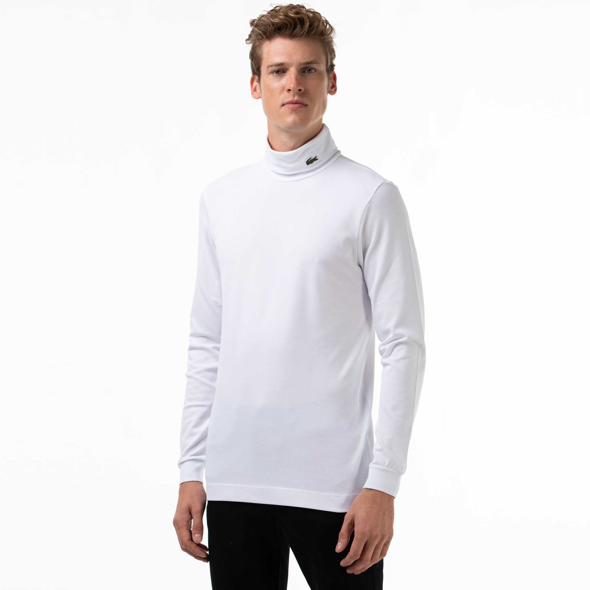 Lacoste Erkek Regular Fit Uzun Kollu Boğazlı Yaka Beyaz T-Shirt. 1