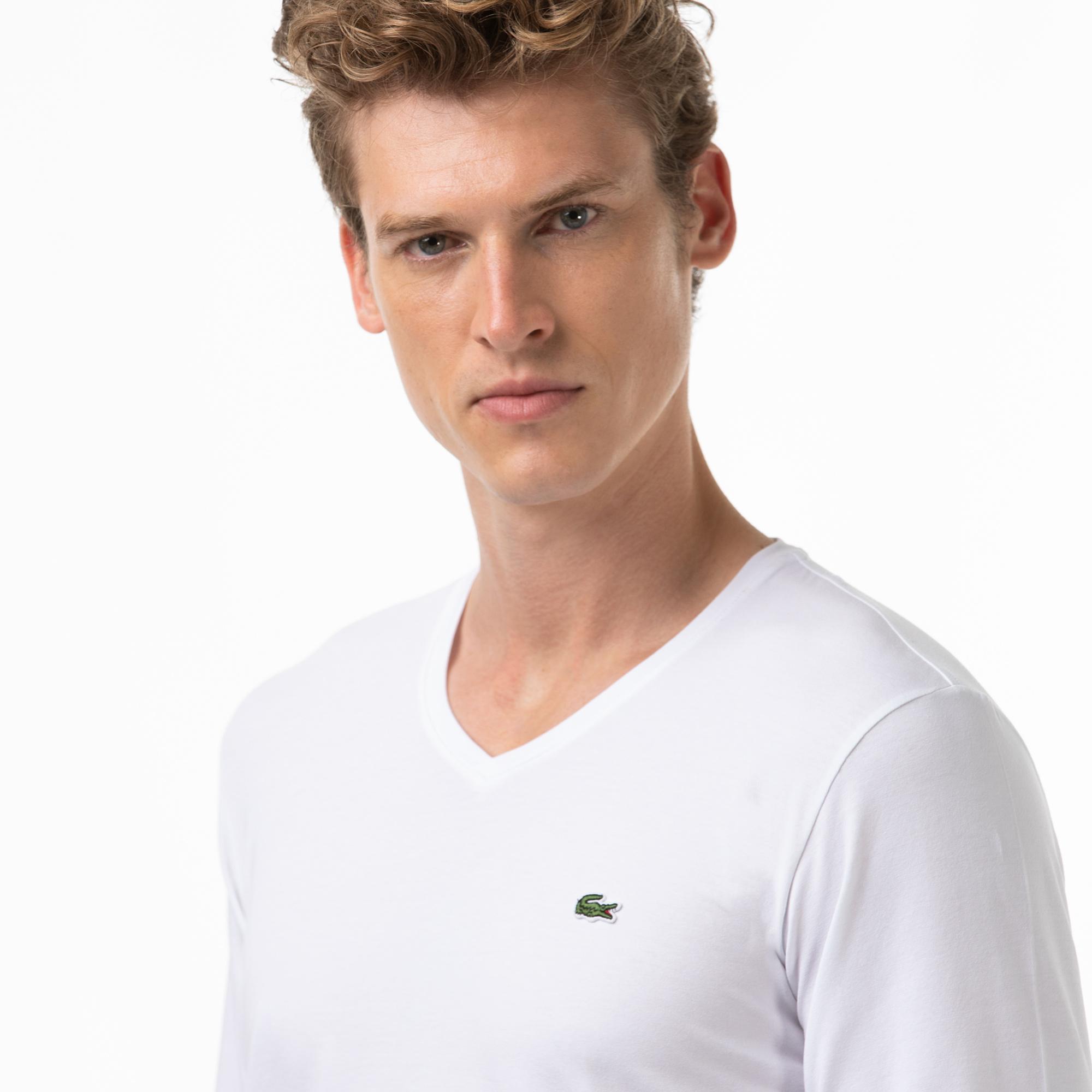 Lacoste Erkek Regular Fit Uzun Kollu V Yaka Beyaz T-Shirt. 6