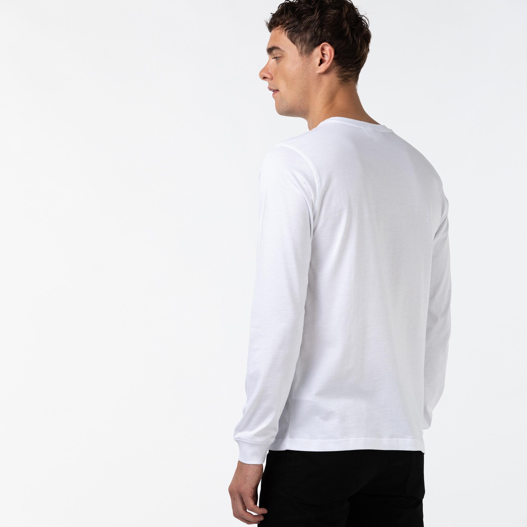 Lacoste Erkek Baskılı Uzun Kollu Beyaz T-Shirt. 1