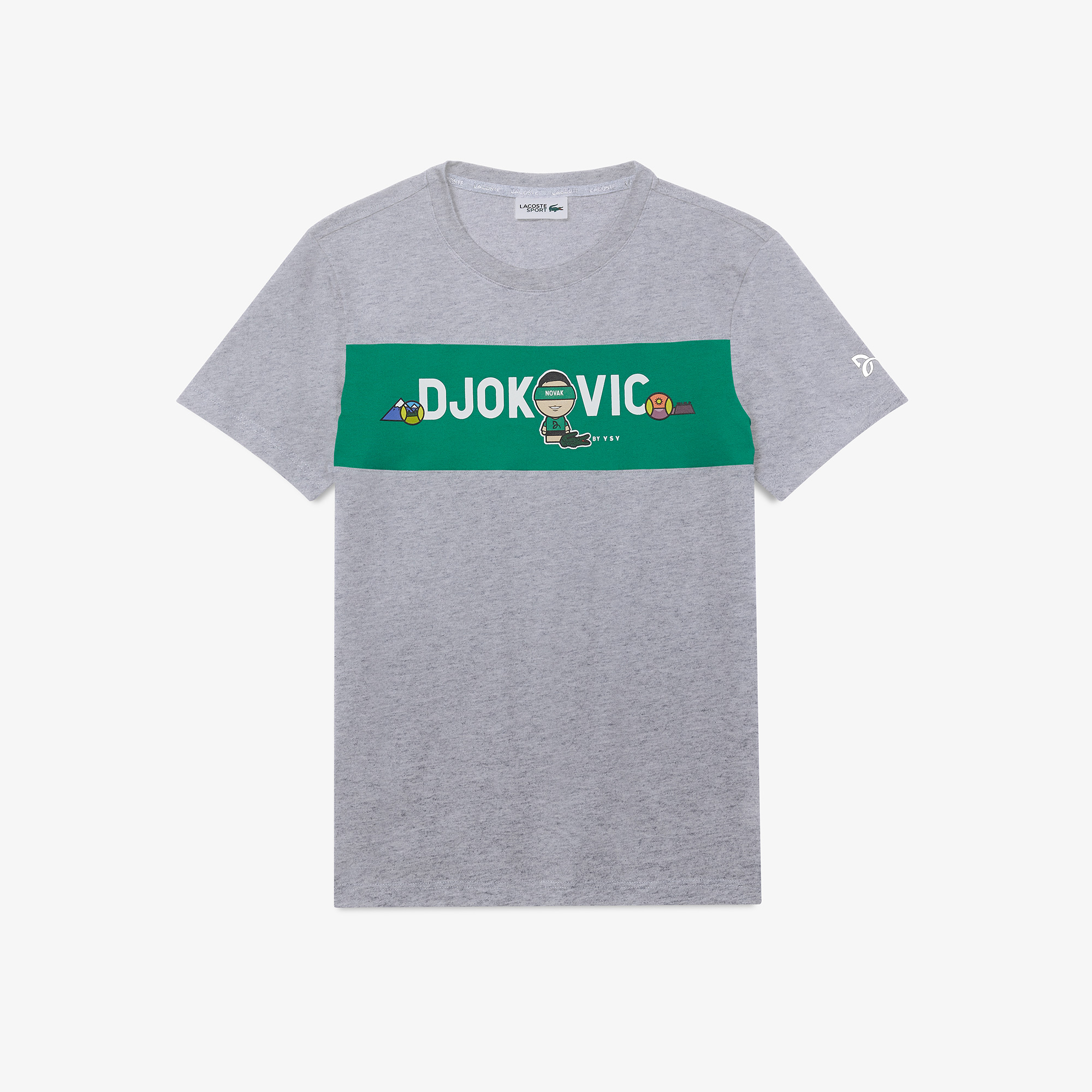 Lacoste Novak Djokovic X YSY Erkek Baskılı Bisiklet Yaka Gri T-Shirt. 2