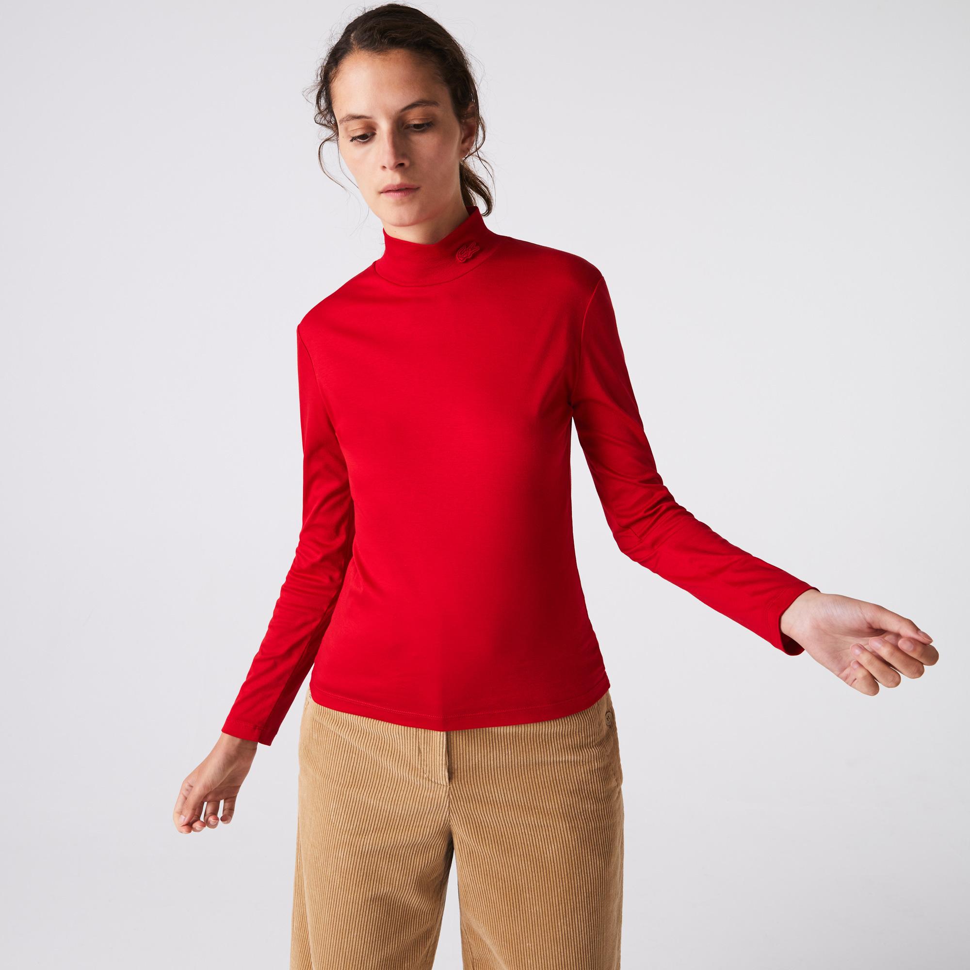 Lacoste Kadın Boğazlı Yaka Uzun Kollu Kırmızı T-Shirt. 3