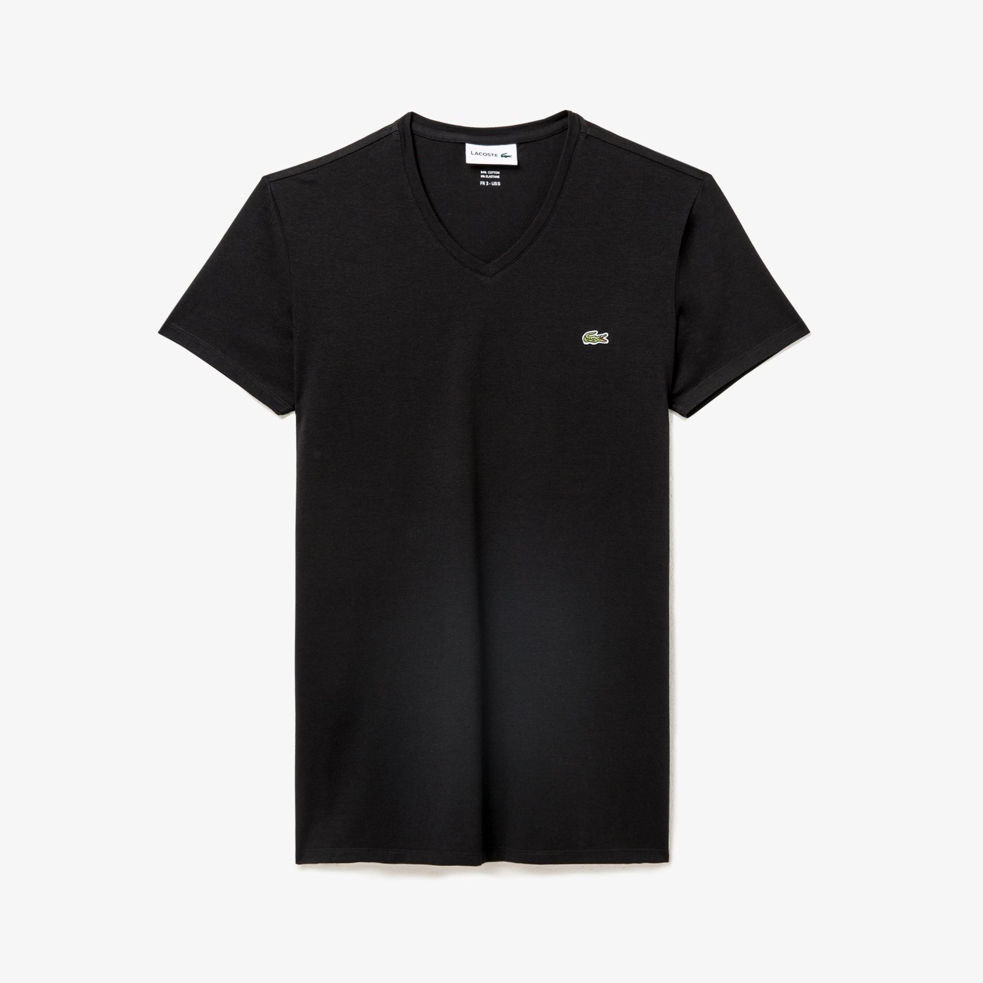 Lacoste Erkek Slim Fit V Yaka Siyah T-Shirt. 4