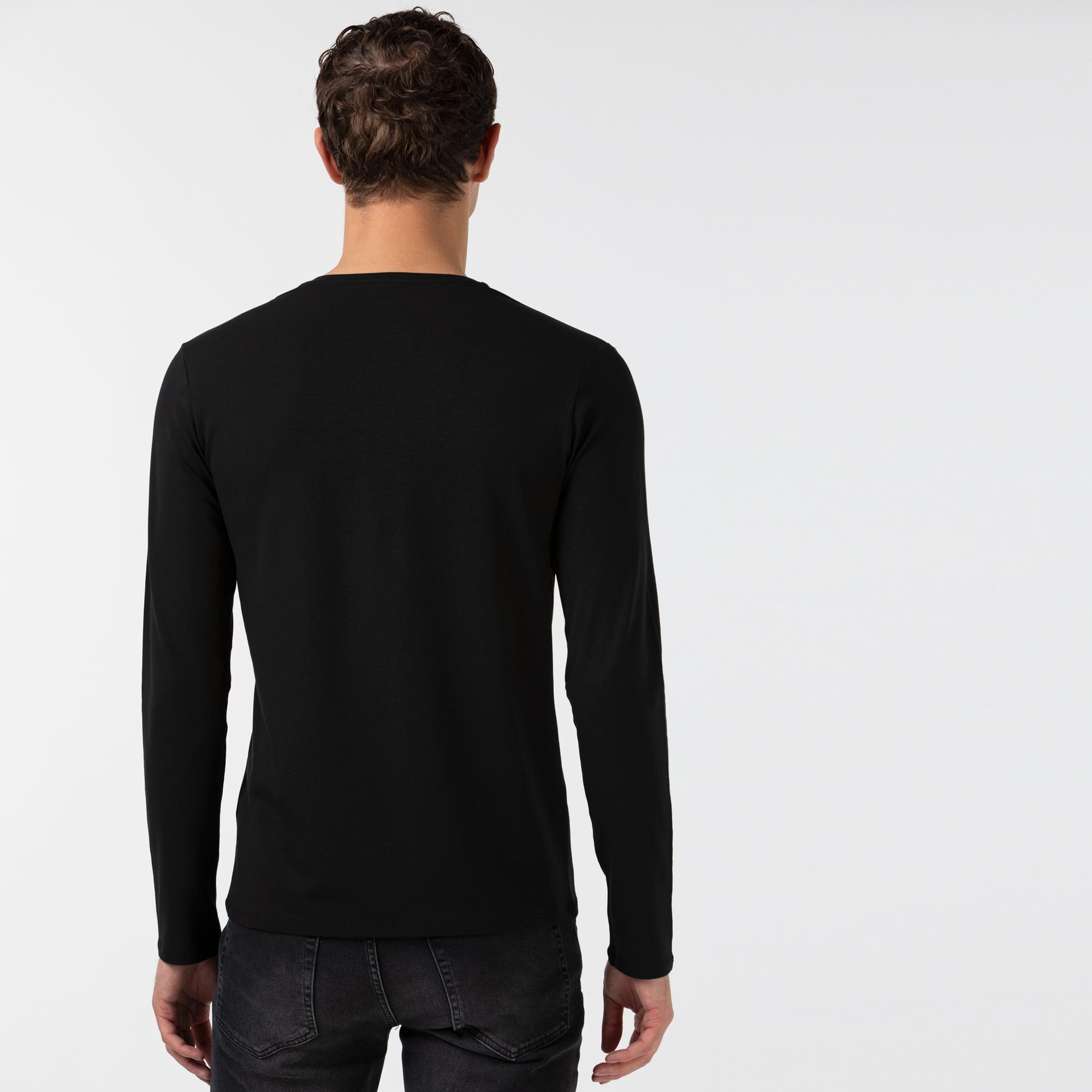 Lacoste Erkek Regular Fit Uzun Kollu V Yaka Siyah T-Shirt. 3