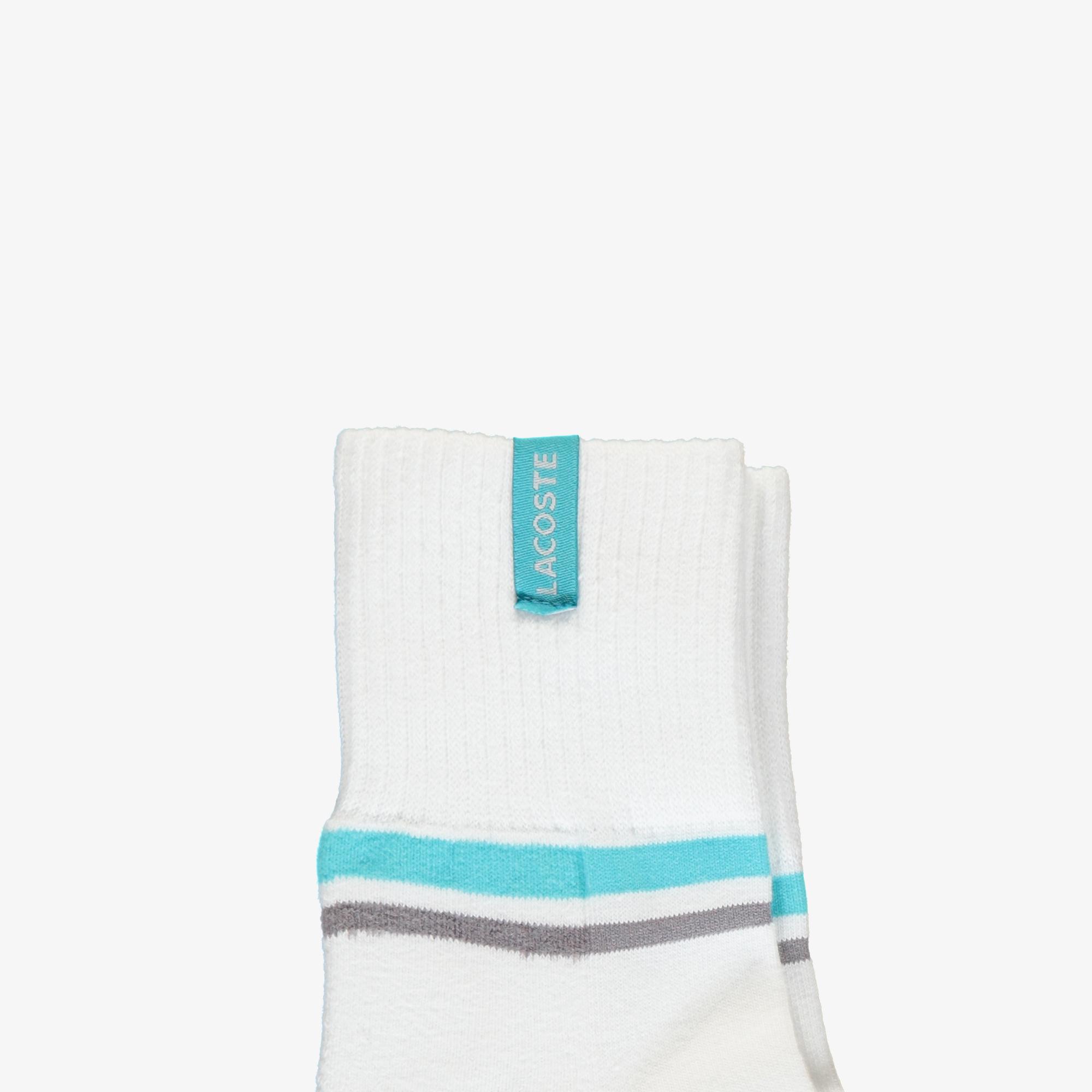 Lacoste Unisex Çizgili Kısa Baskılı Beyaz Çorap. 1