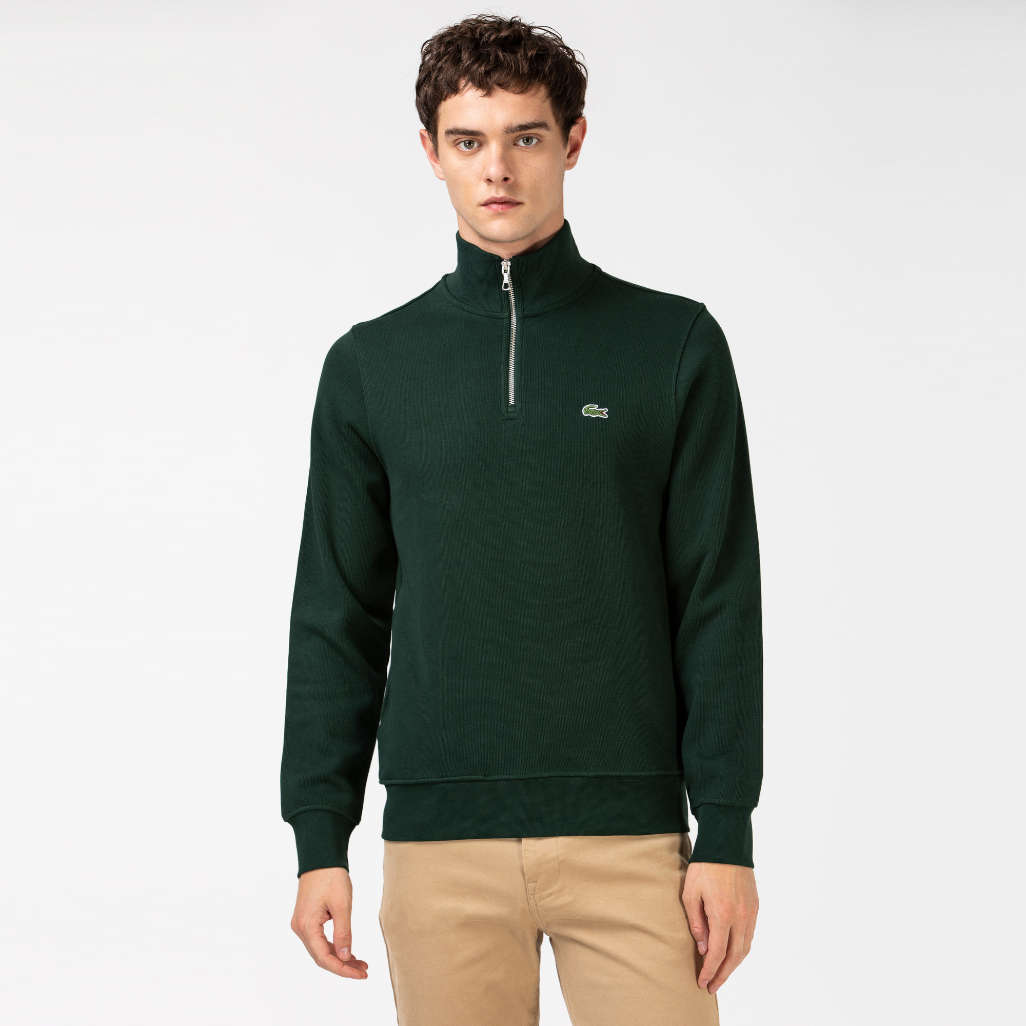 Lacoste Erkek Classic Fit Fermuarlı Yeşil Sweatshirt. 1