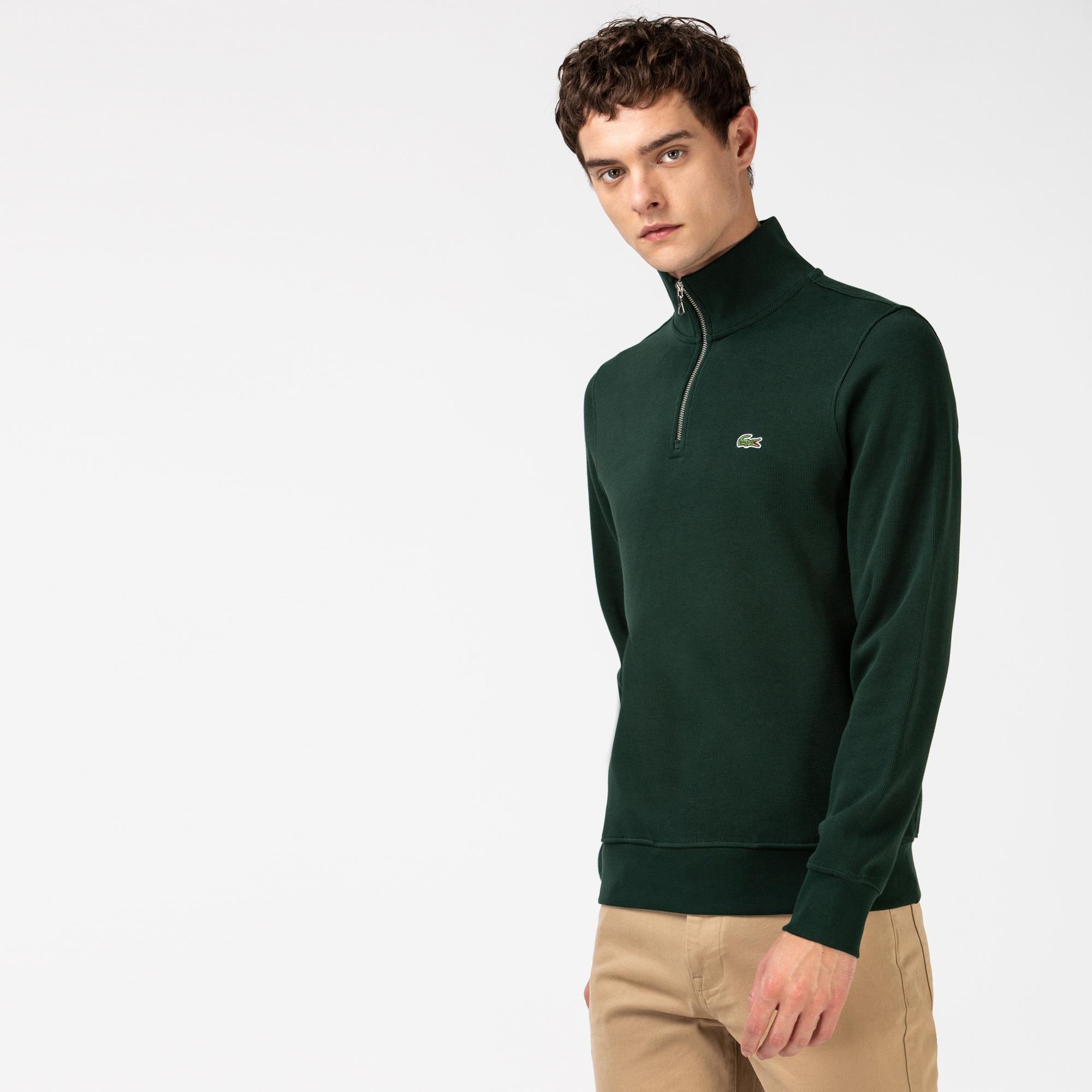 Lacoste SPORT Erkek Classic Fit Yarım Fermuarlı Yeşil Sweatshirt