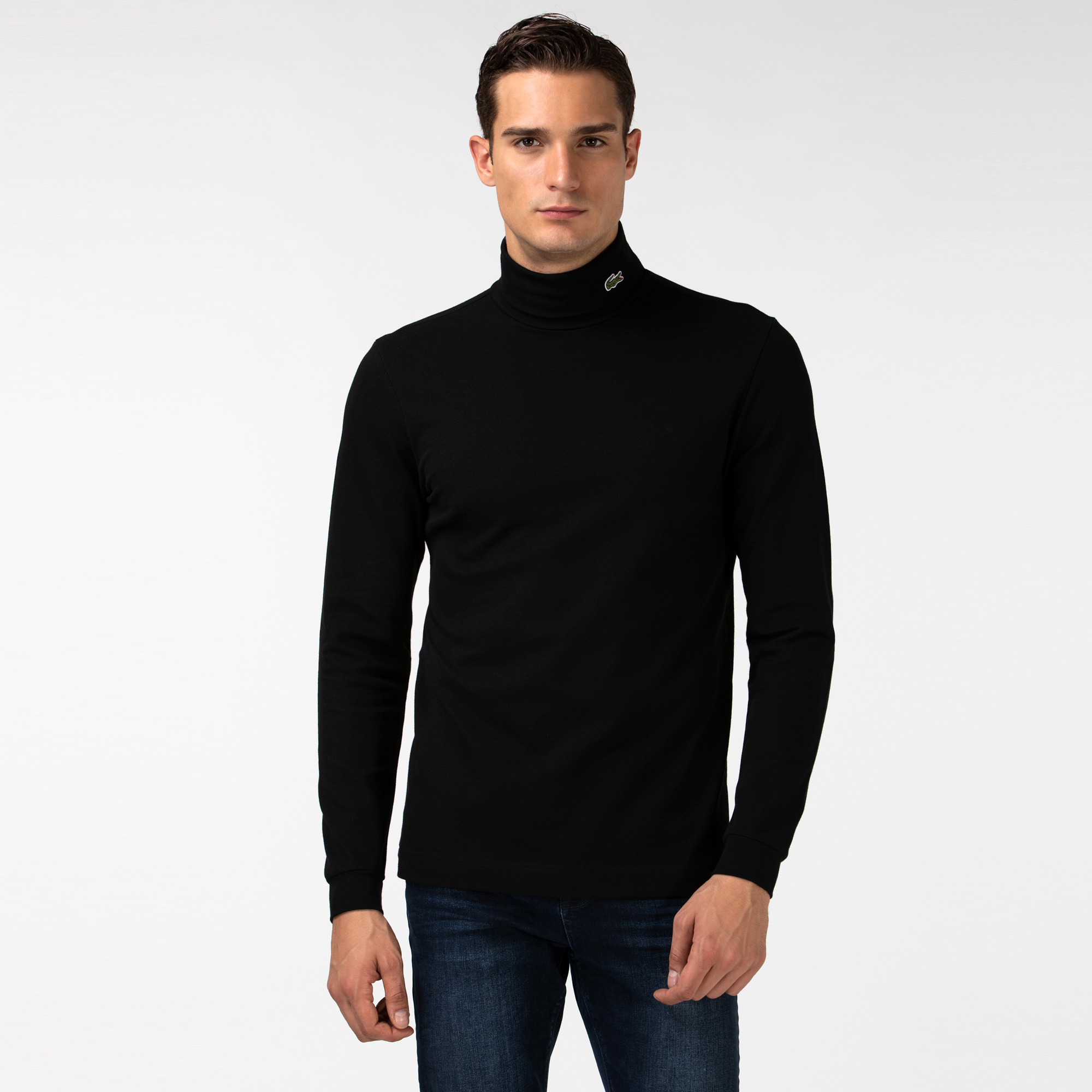 Lacoste Erkek Regular Fit Uzun Kollu Boğazlı Yaka Siyah T-Shirt. 3