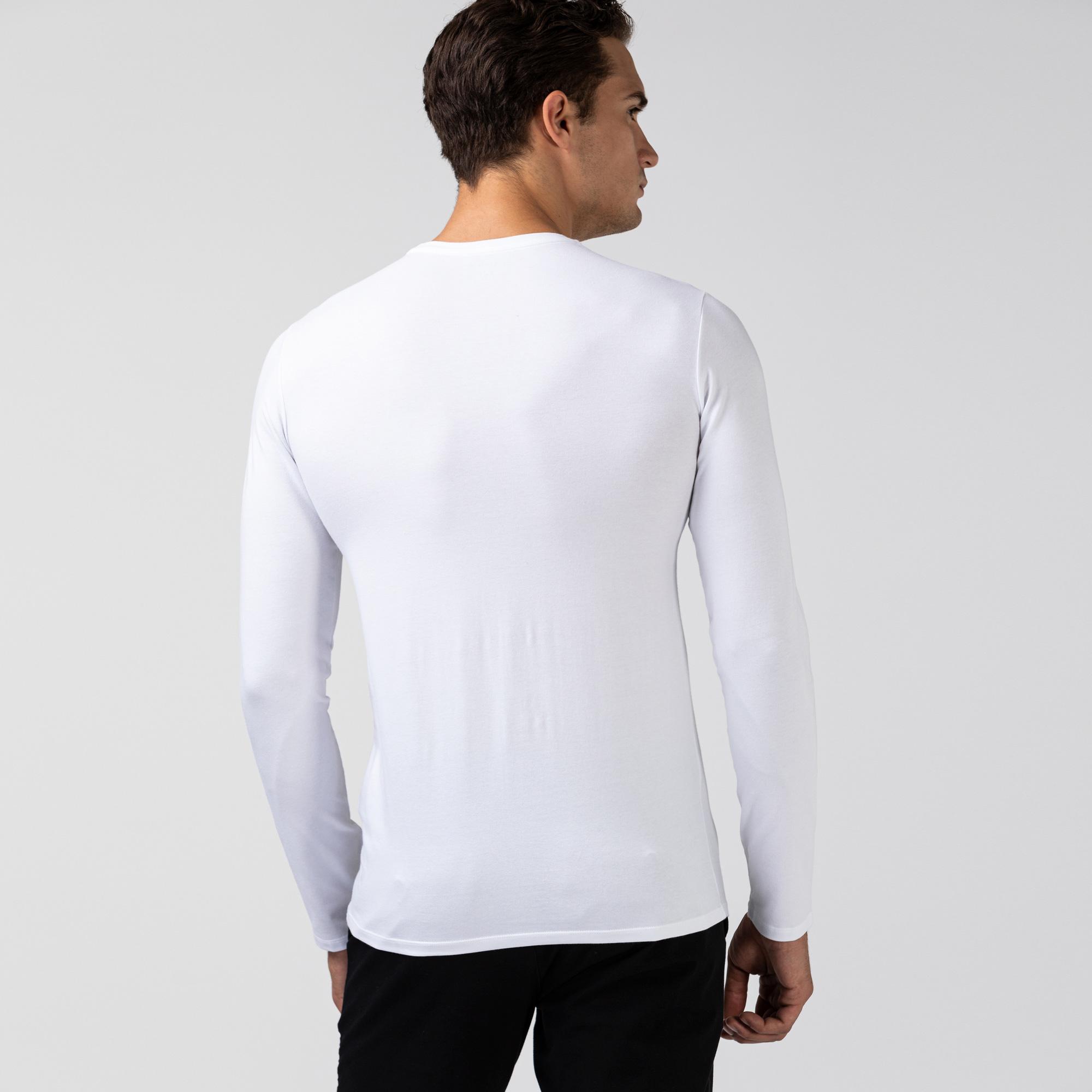 Lacoste Erkek Slim Fit Uzun Kollu Bisiklet Yaka Beyaz T-Shirt. 5