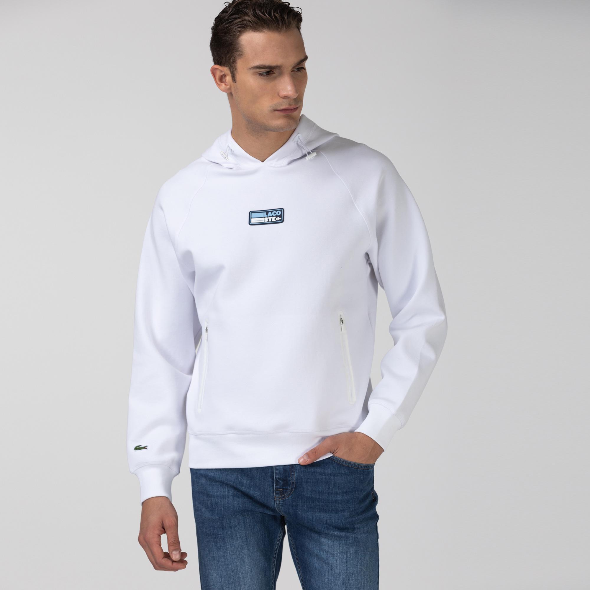 Lacoste Erkek Kapüşonlu Baskılı Beyaz Sweatshirt. 2