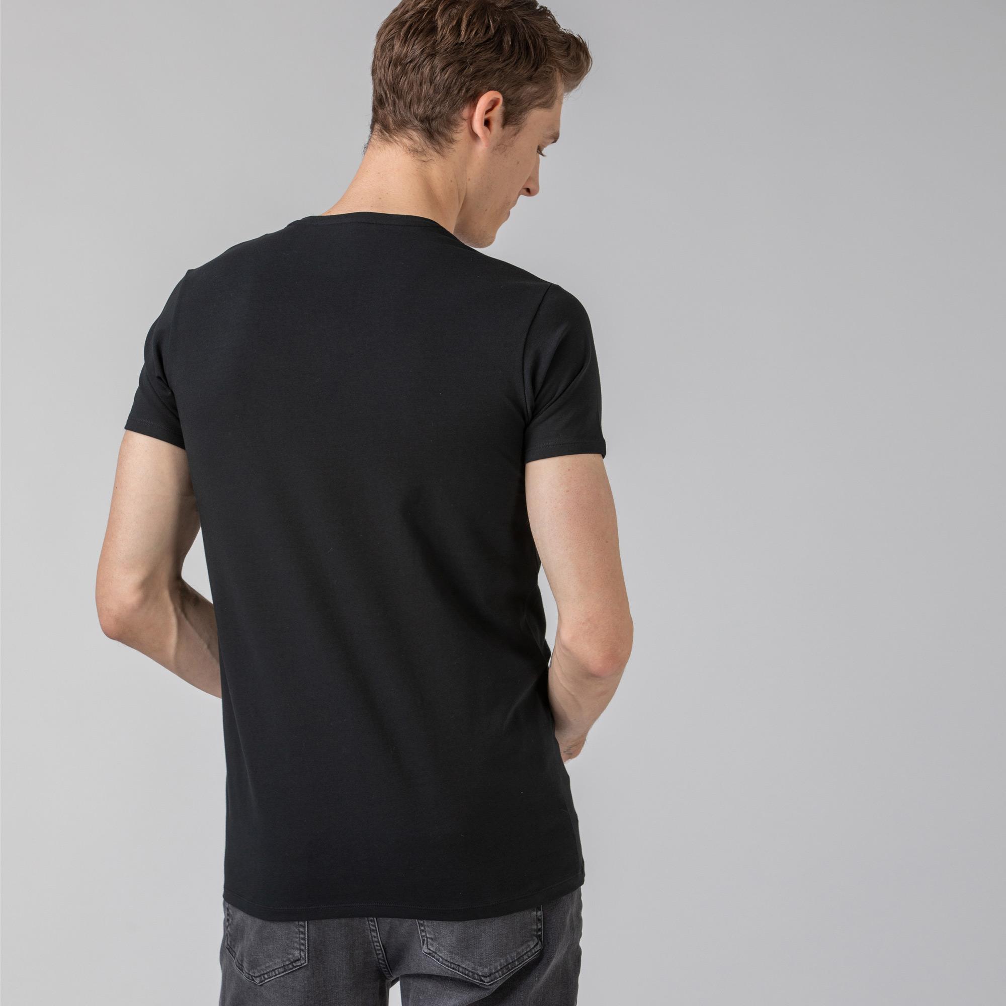 Lacoste Erkek Slim Fit V Yaka Siyah T-Shirt. 3