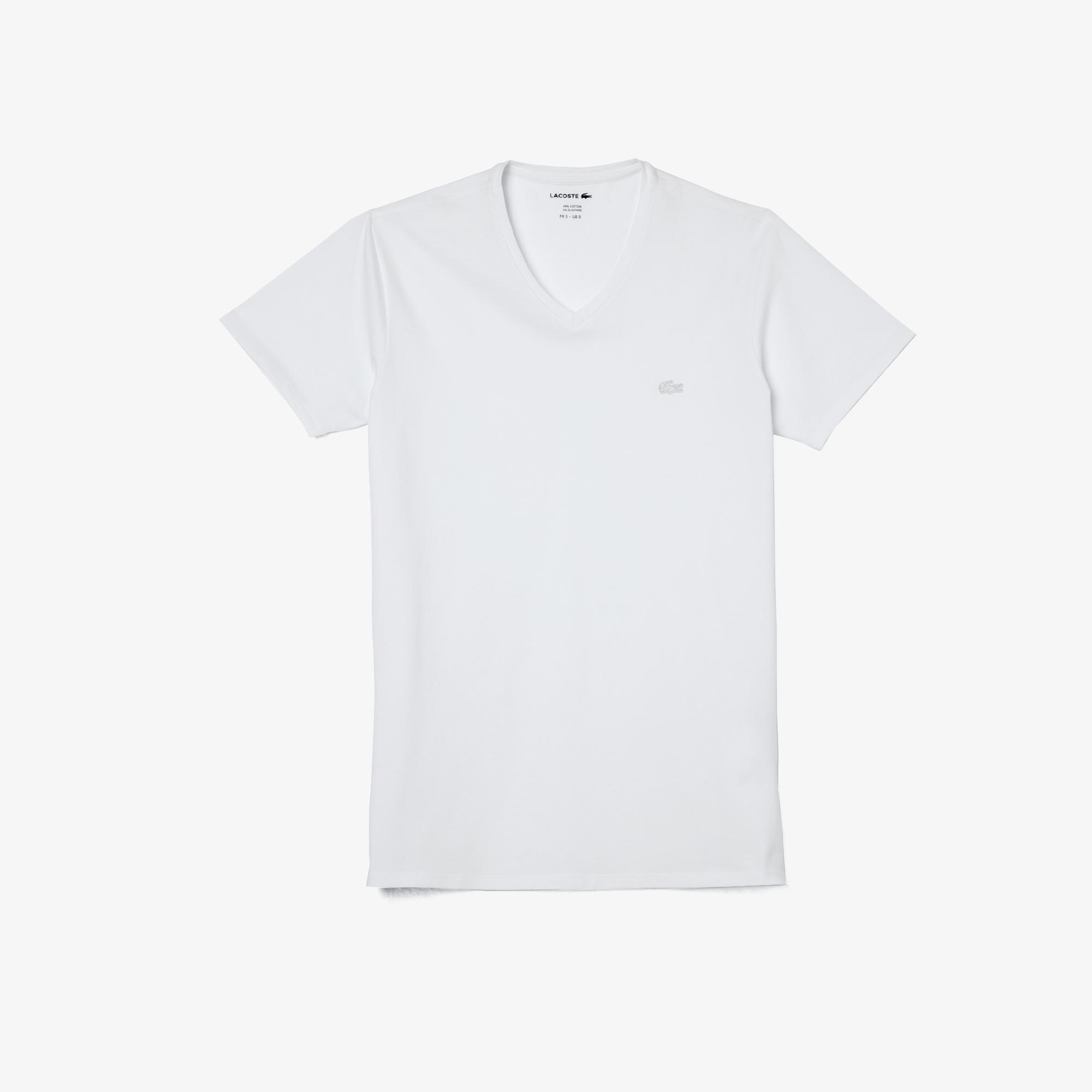 Lacoste Erkek Slim Fit V Yaka Beyaz T-Shirt. 4
