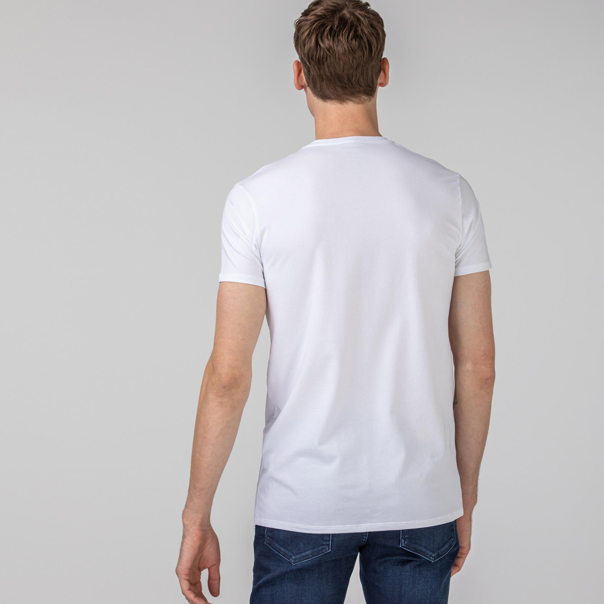 Lacoste Erkek Slim Fit V Yaka Beyaz T-Shirt. 3