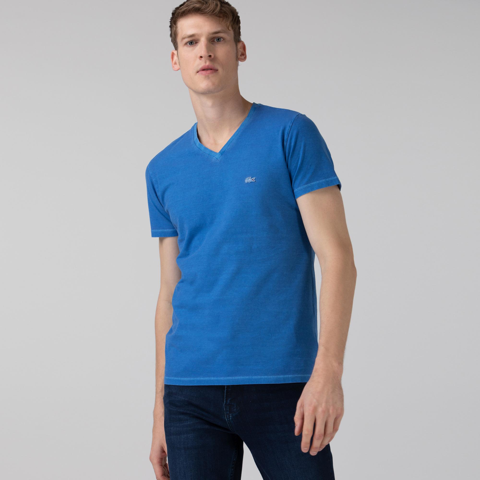 Lacoste Erkek Slim Fit V Yaka Mavi T-Shirt. 4