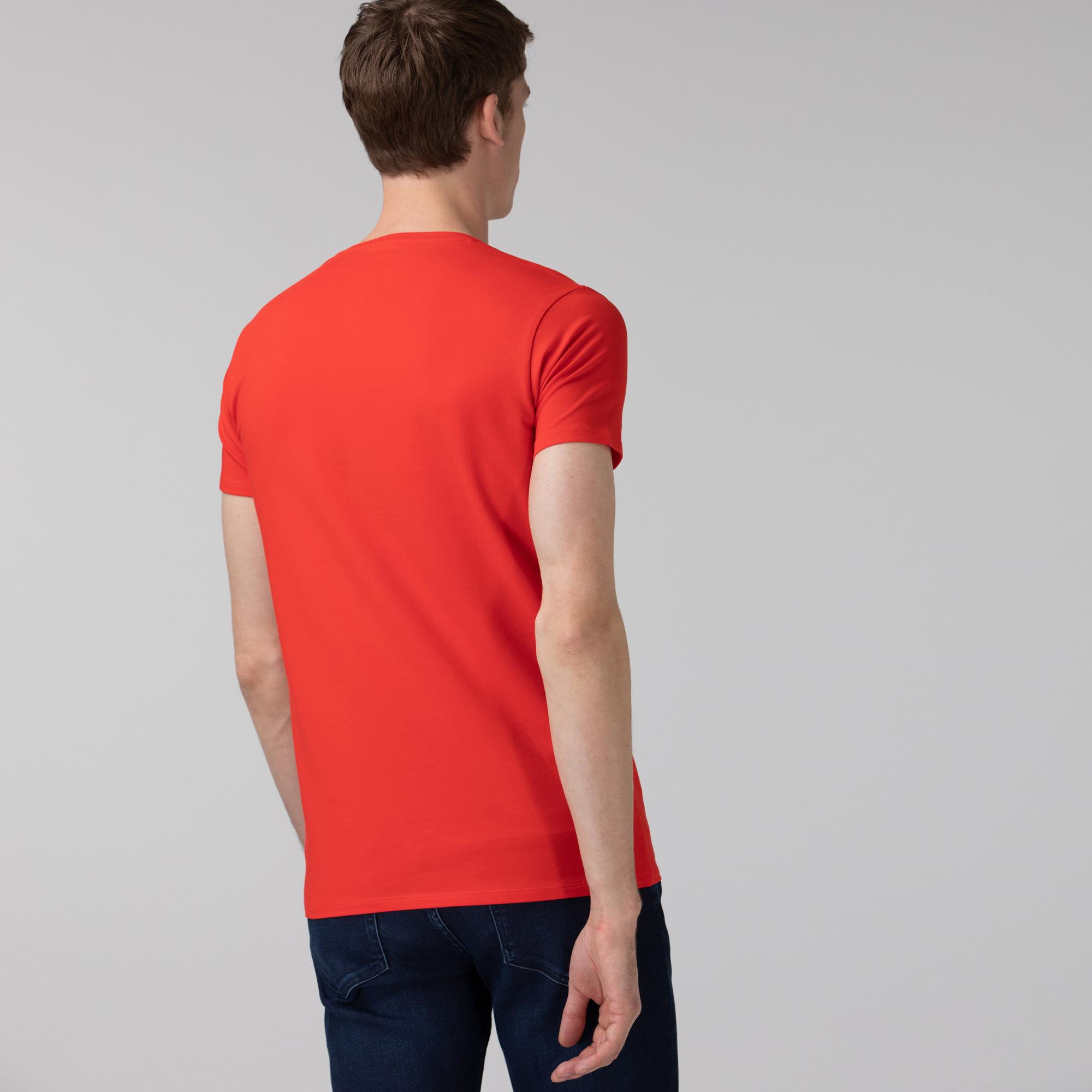 Lacoste Erkek Slim Fit V Yaka Kırmızı T-Shirt. 2