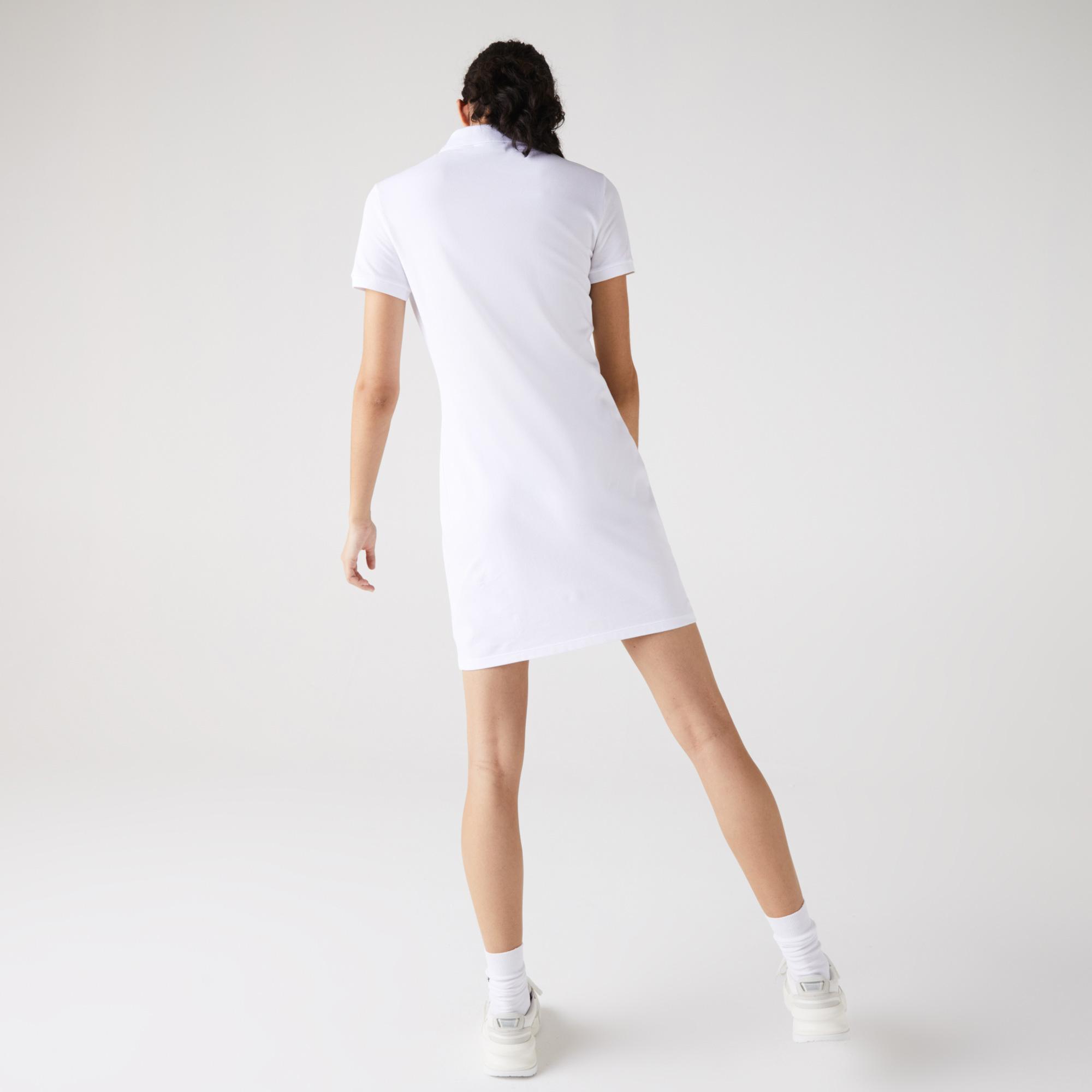 Lacoste Kadın Slim Fit Kısa Kollu Polo Yaka Beyaz Elbise. 6
