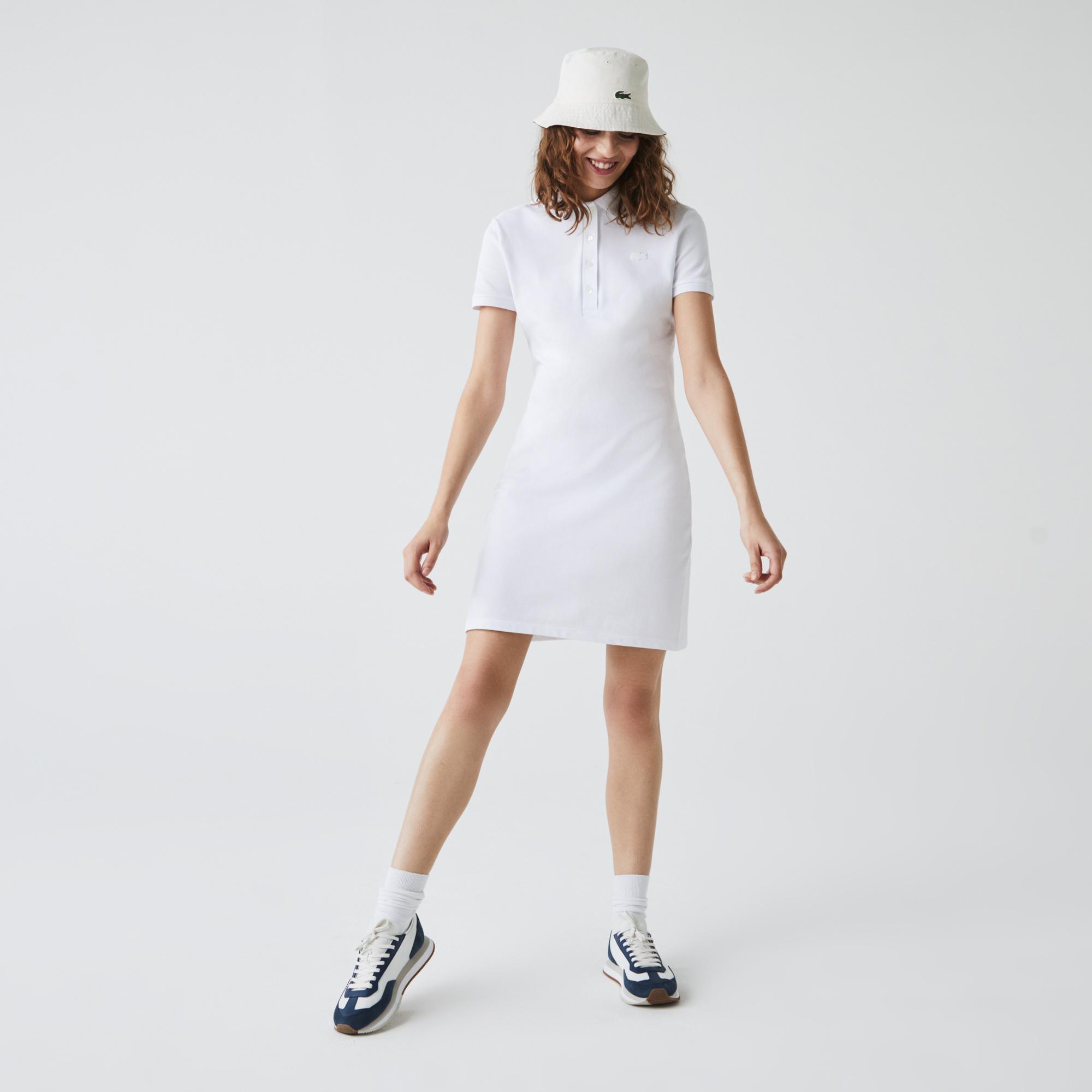 Lacoste Kadın Slim Fit Kısa Kollu Polo Yaka Beyaz Elbise. 2