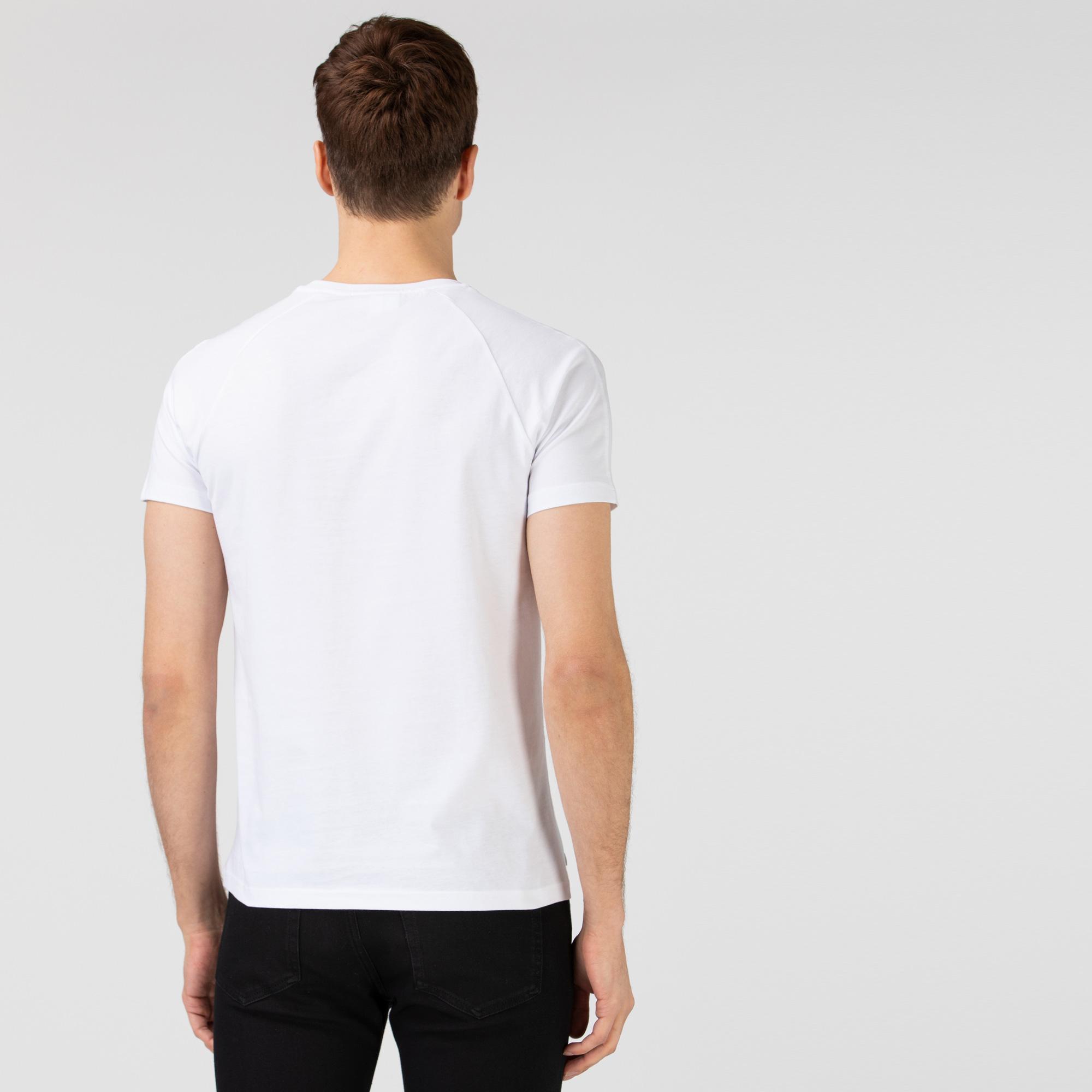 Lacoste Erkek Slim Fit Bisiklet Yaka Baskılı Beyaz T-Shirt. 1