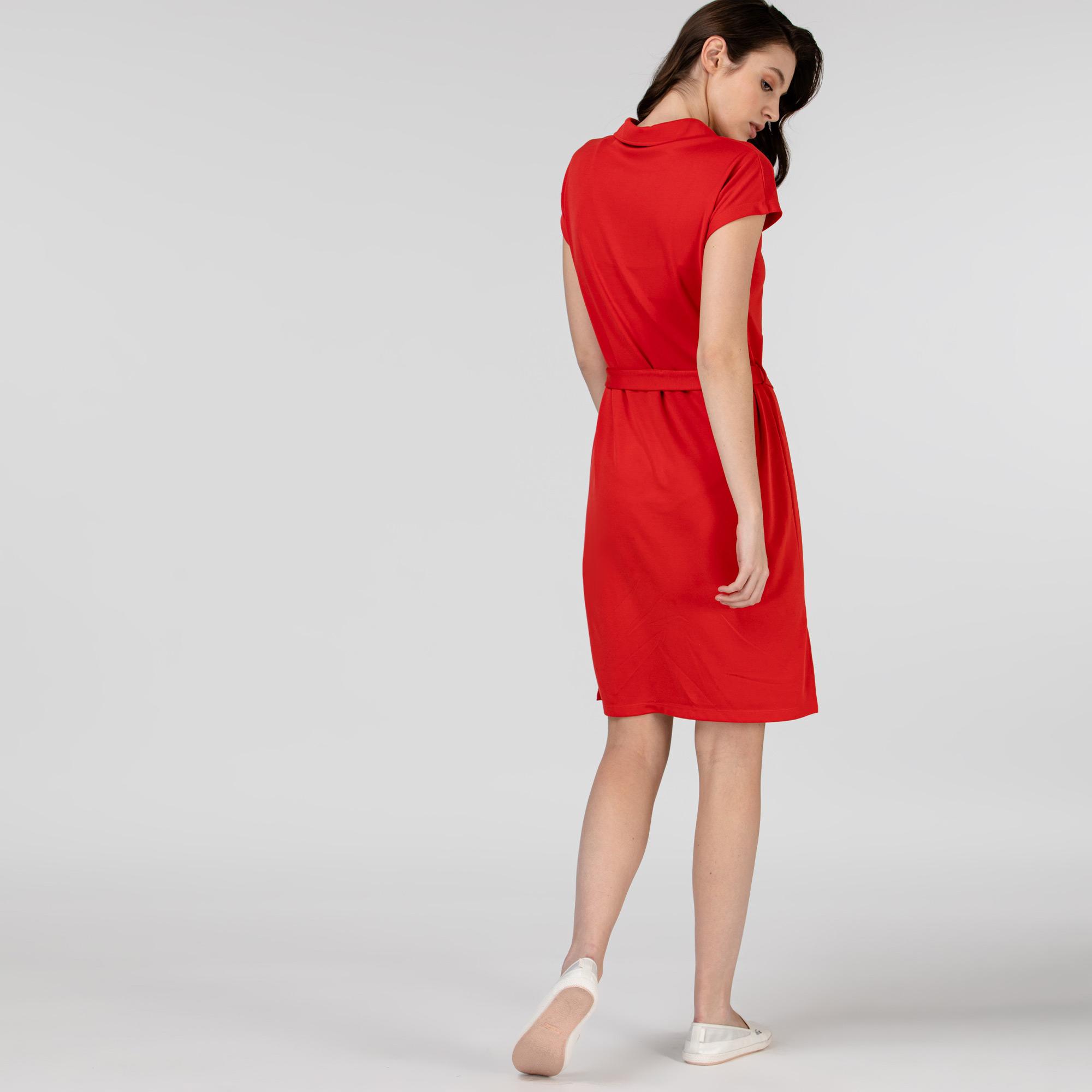 Lacoste Kadın Kısa Kollu Kırmızı Elbise. 4