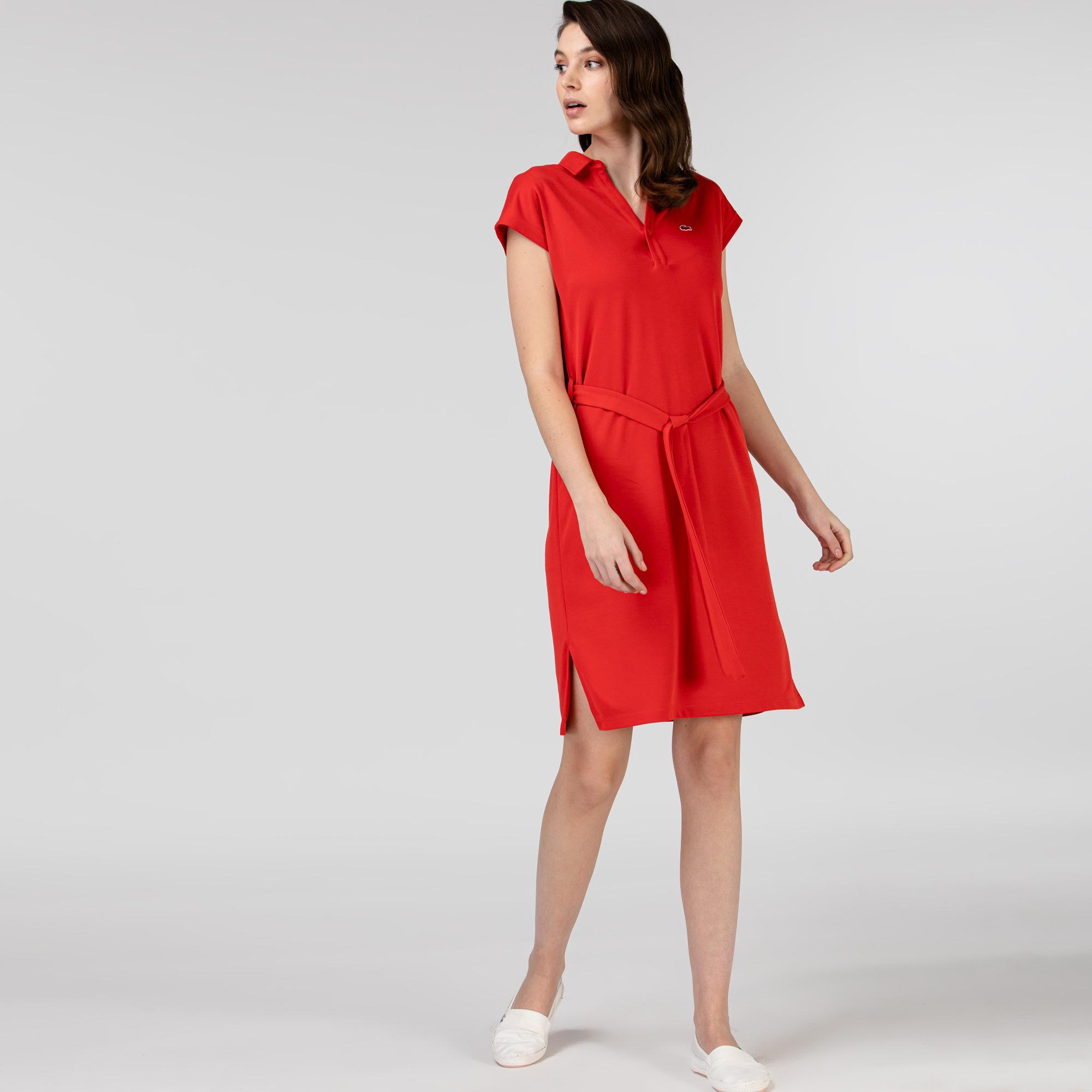 Lacoste Kadın Kısa Kollu Kırmızı Elbise. 1