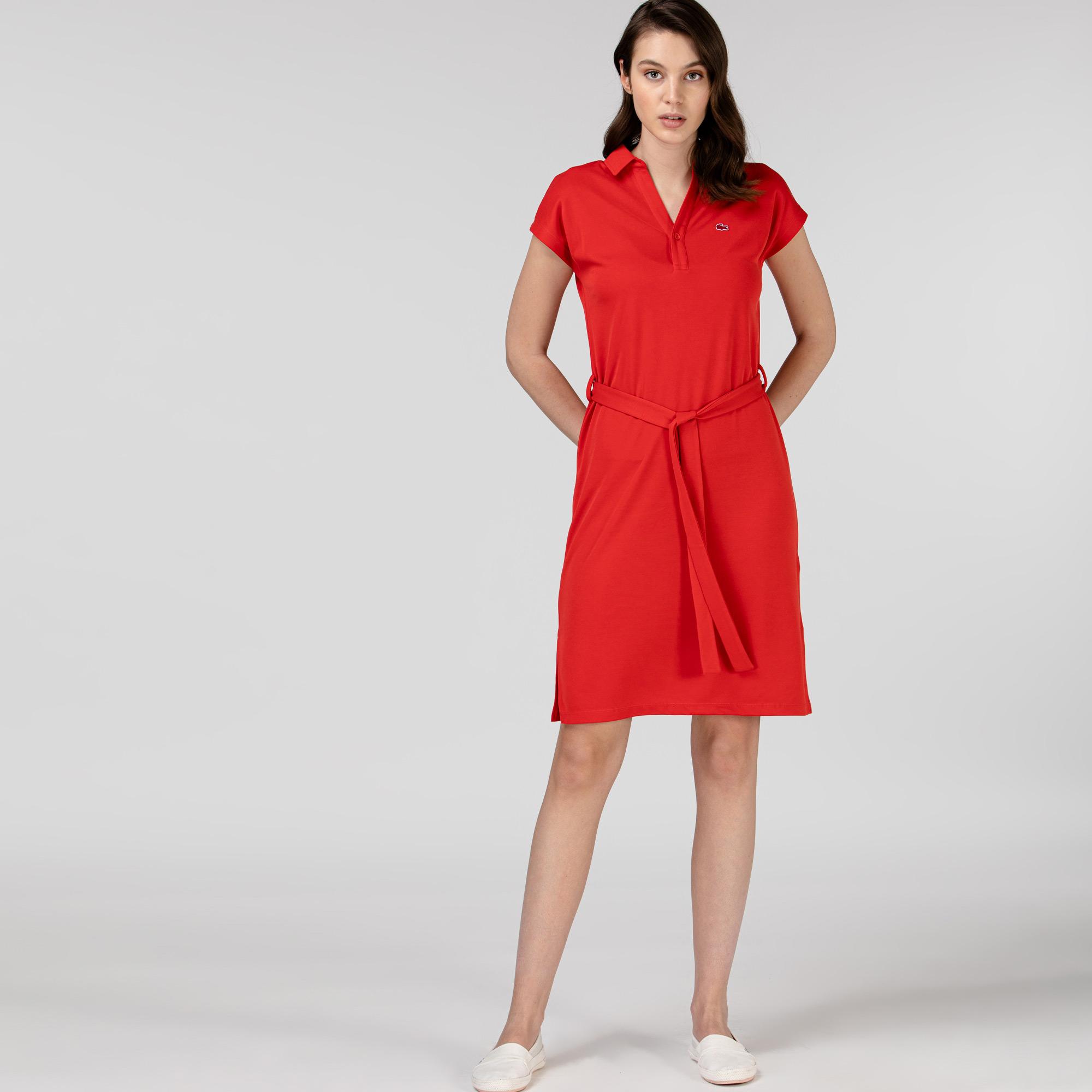 Lacoste Kadın Kısa Kollu Kırmızı Elbise. 5