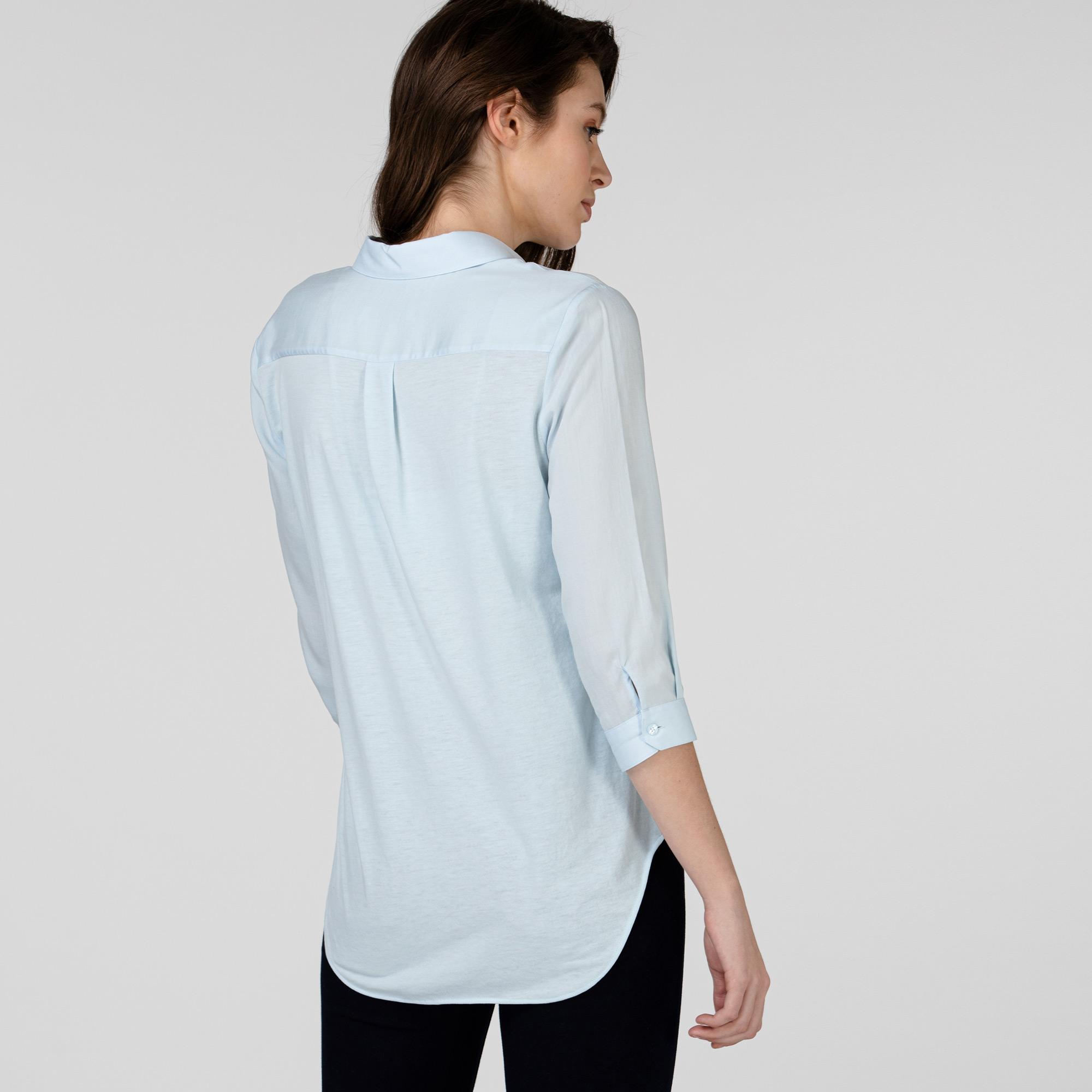 Lacoste Kadın Regular Fit Mavi Gömlek. 4