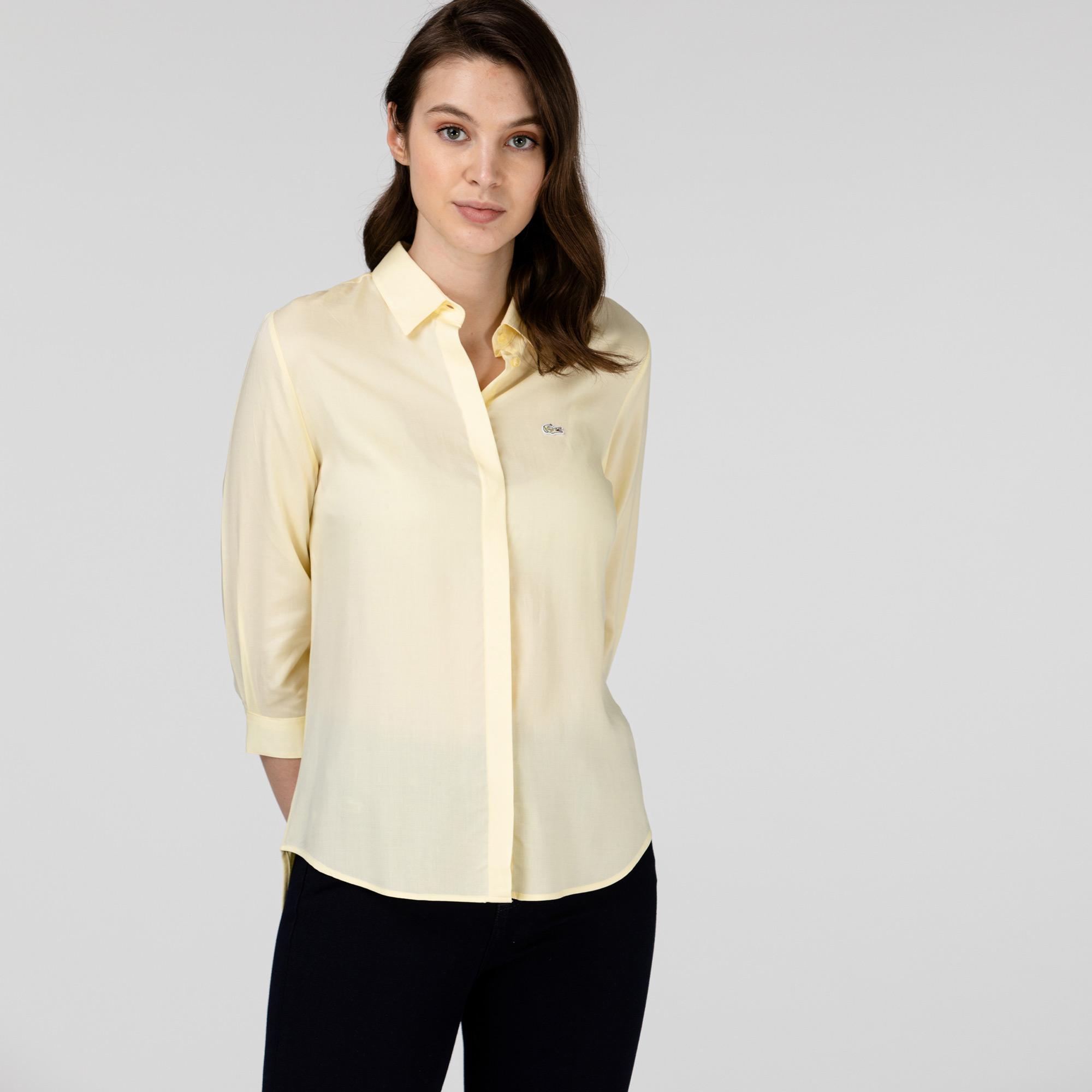 Lacoste Kadın Regular Fit Truvakar Kollu Açık Sarı Gömlek. 4