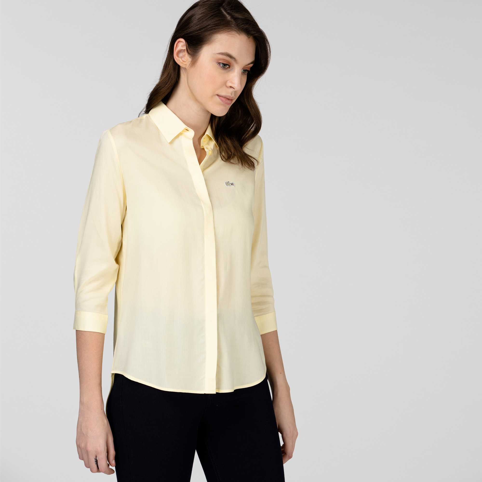 Lacoste Kadın Regular Fit Truvakar Kollu Açık Sarı Gömlek. 3