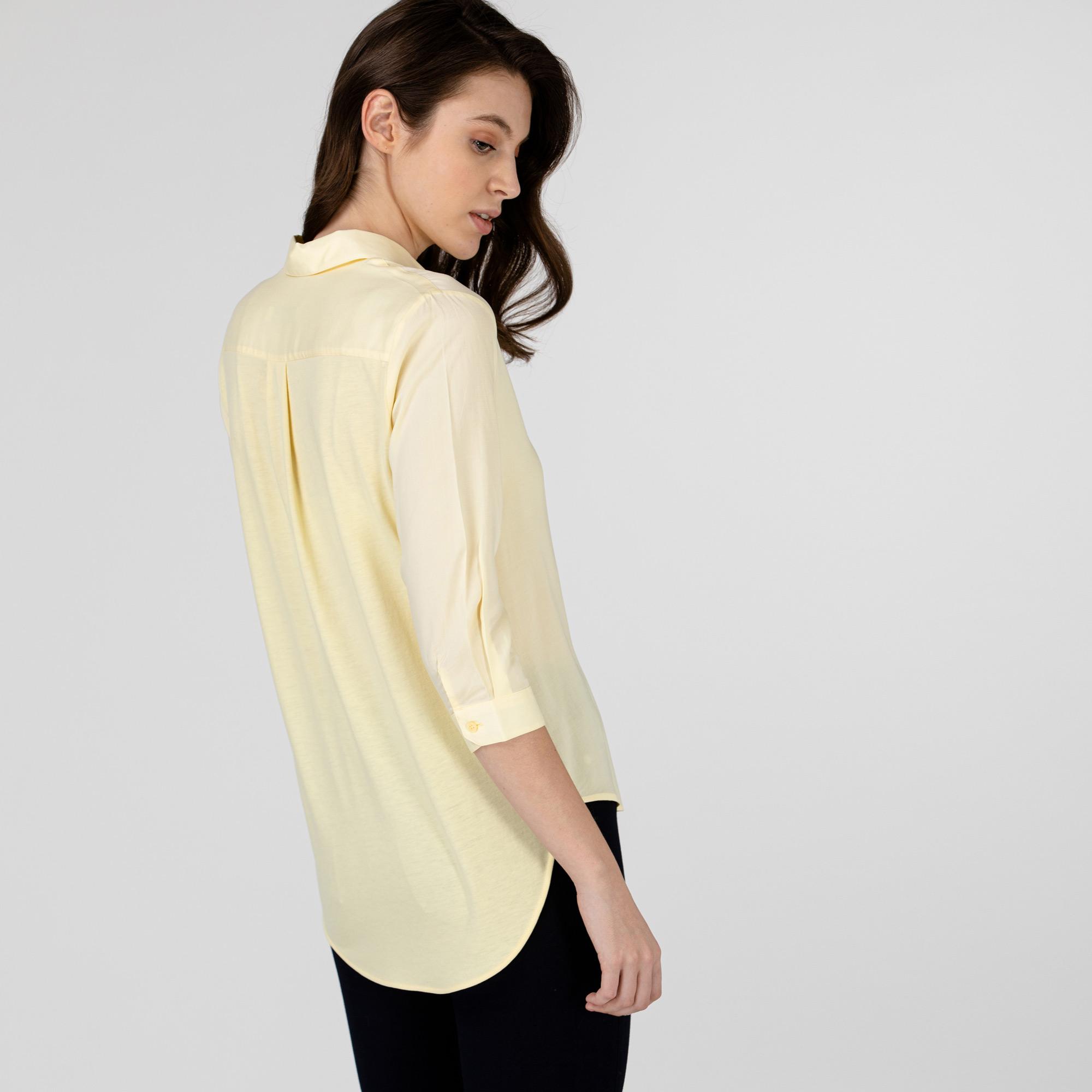 Lacoste Kadın Regular Fit Truvakar Kollu Açık Sarı Gömlek. 5