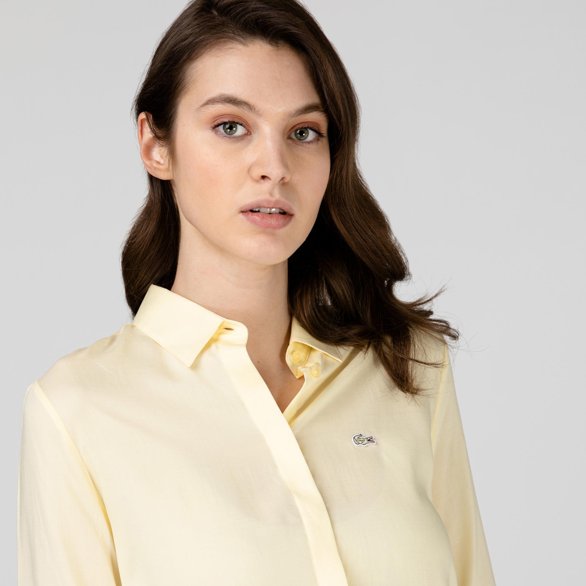Lacoste Kadın Regular Fit Truvakar Kollu Açık Sarı Gömlek. 1