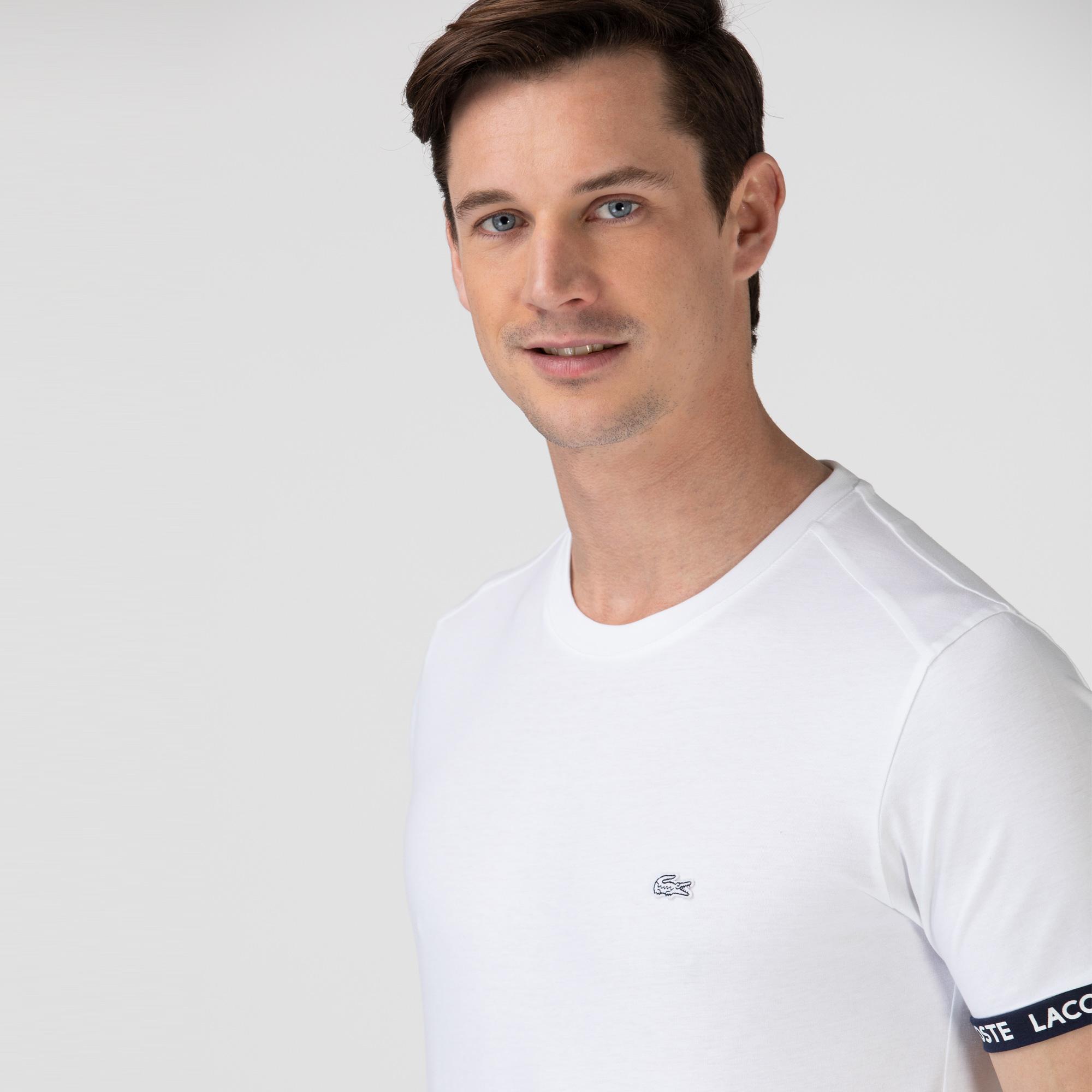 Lacoste Erkek Slim Fit Bisiklet Yaka Baskılı Beyaz T-Shirt. 5