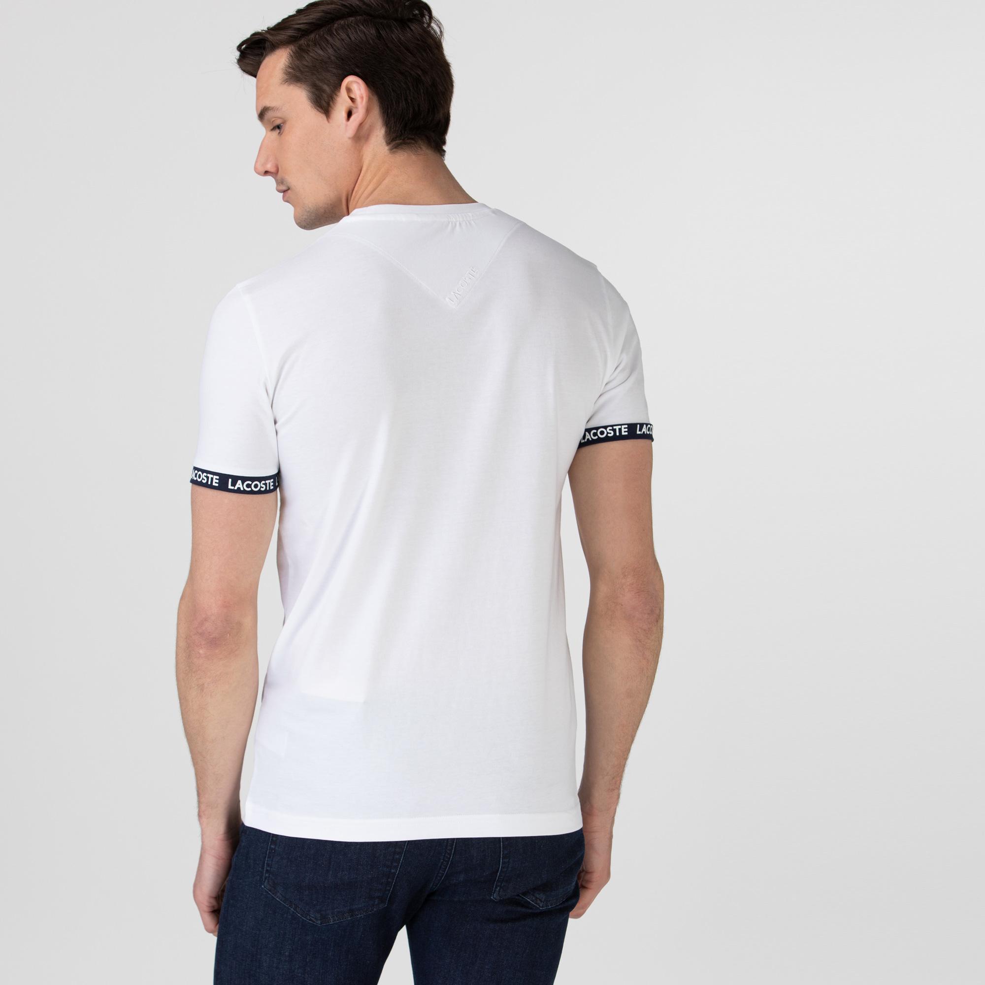 Lacoste Erkek Slim Fit Bisiklet Yaka Baskılı Beyaz T-Shirt. 1