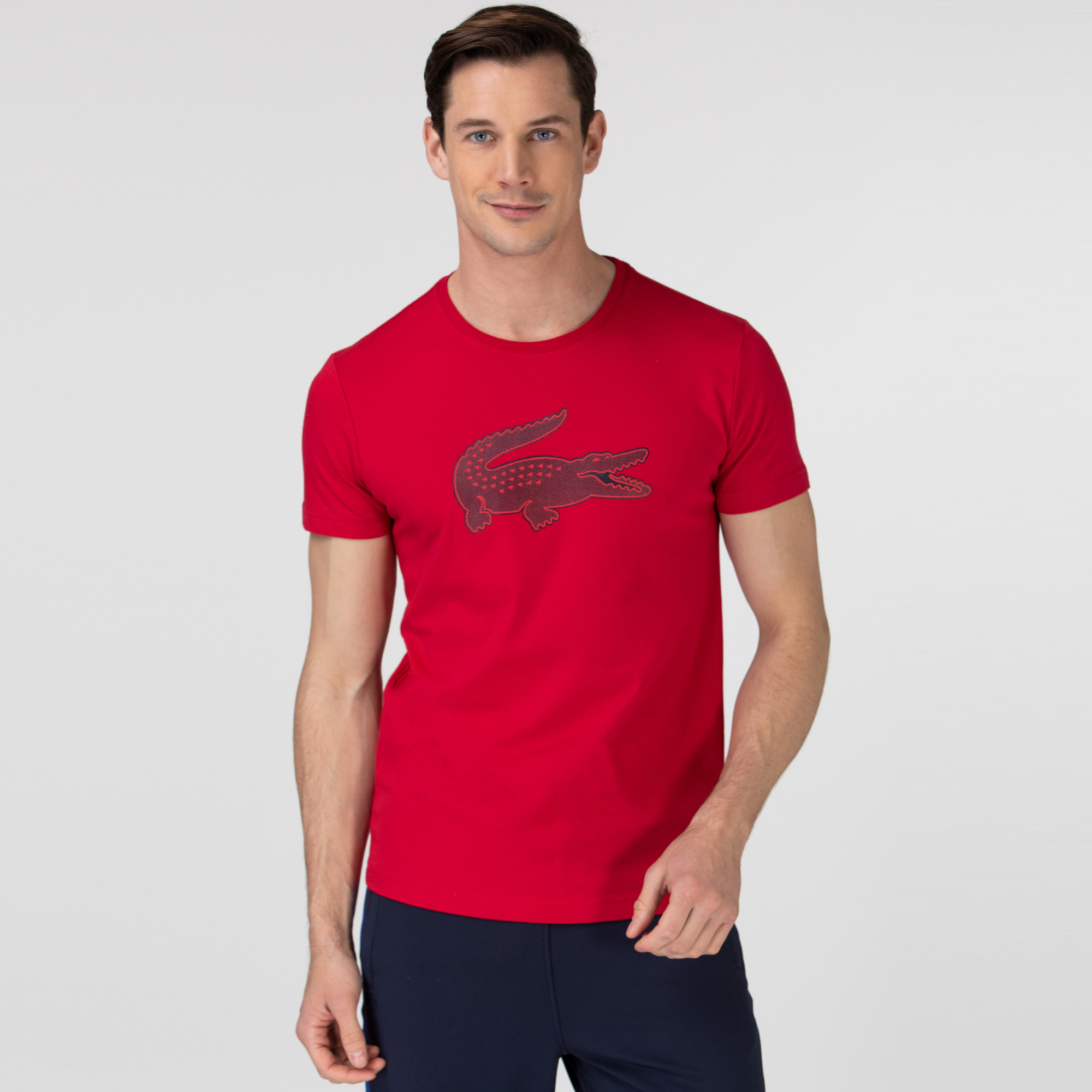 Lacoste Sport Erkek Bisiklet Yaka Baskılı Kırmızı T-Shirt. 1